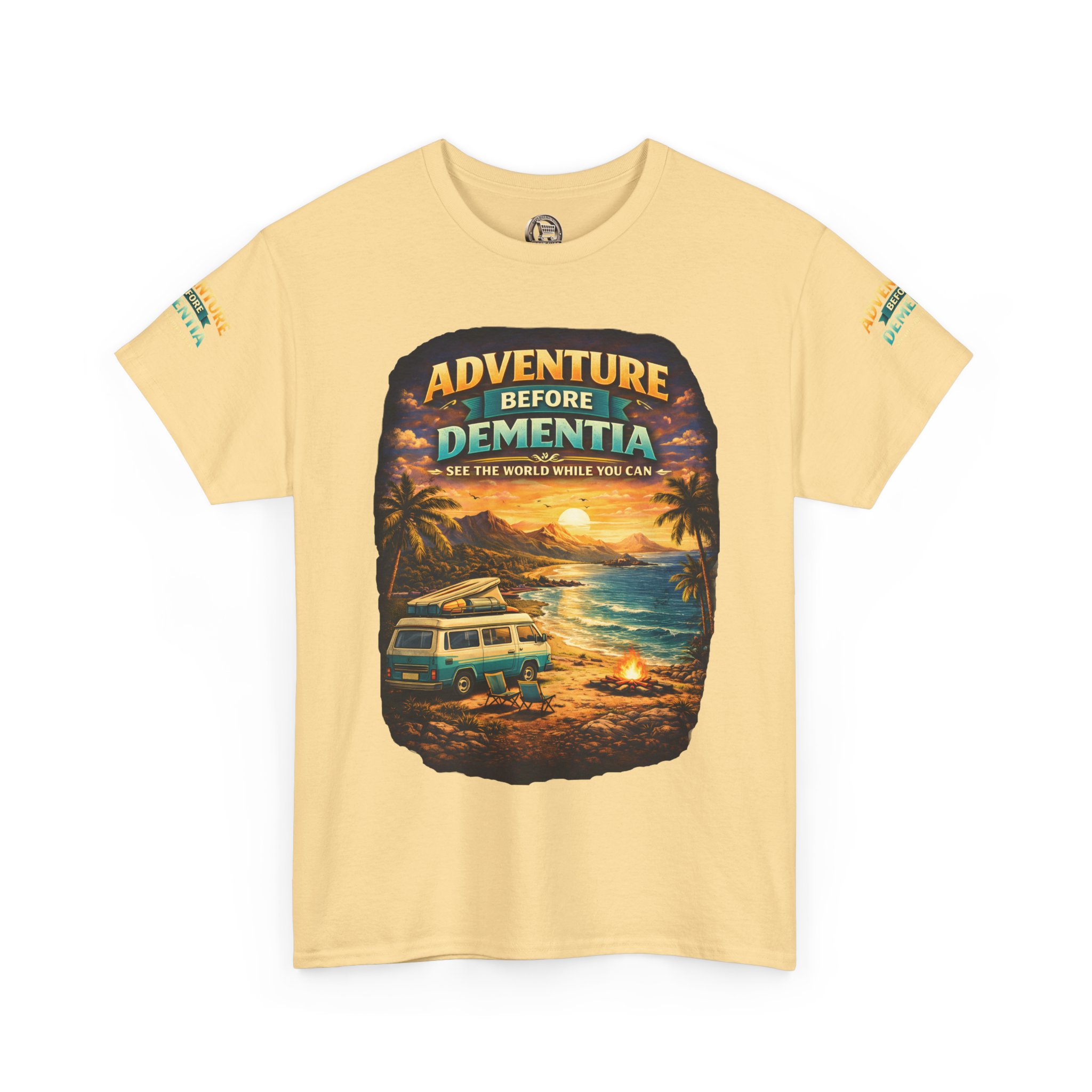 Unisex Heavy Cotton Tee — "Adventure Before Dementia" Design Scenic-Line