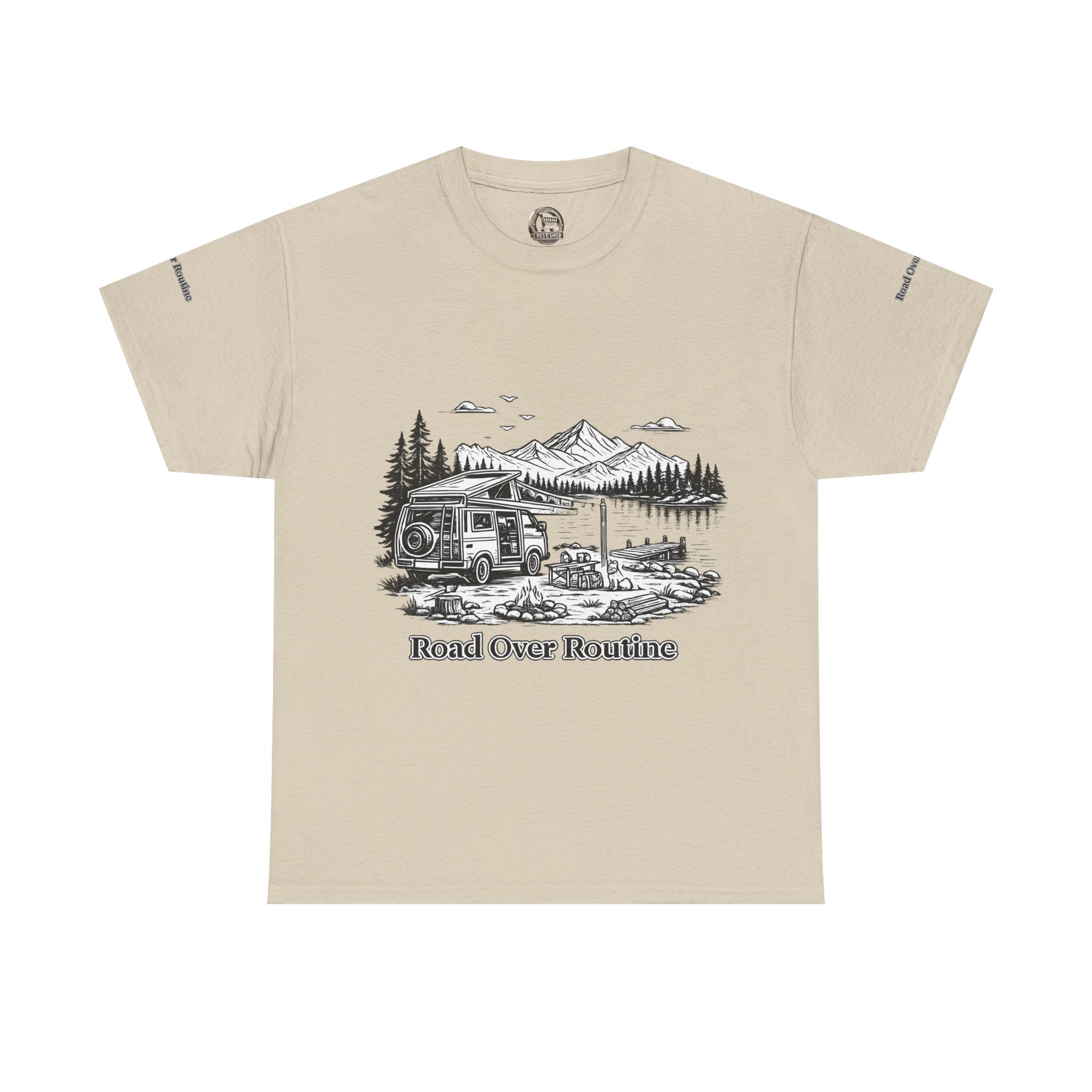 Unisex Heavy Cotton Tee — "Road Over Routine" Design Minimal-Line