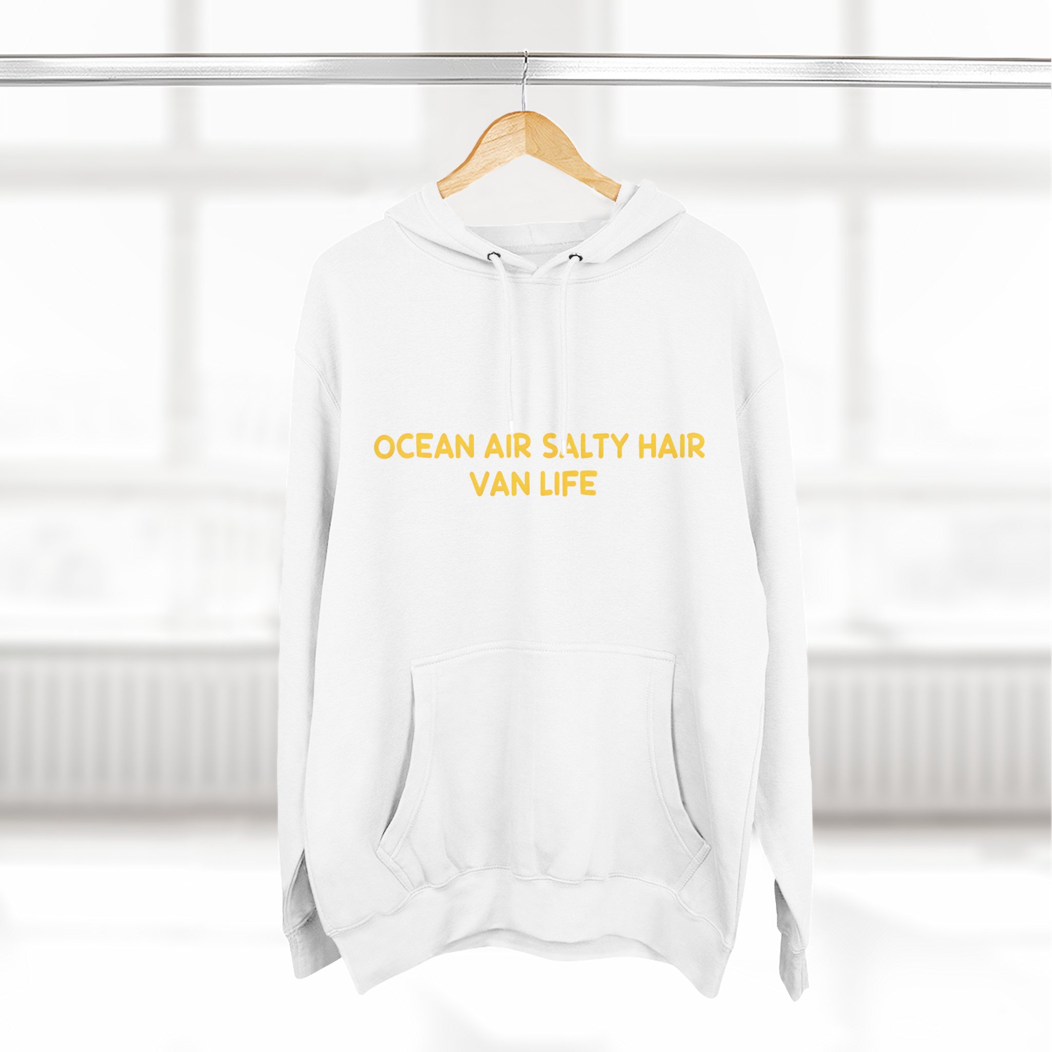 Three-Panel Fleece Hoodie - "Ocean Air Salty Hair Van Life" Design Sitcom-Line