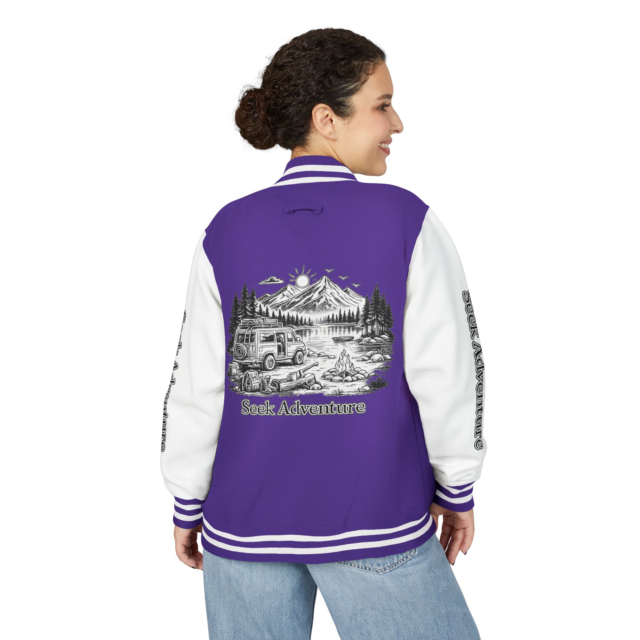 5850755853274494237_2048-2.jpeg Unisex Heavyweight Letterman Jacket — "Seek Adventure" Travel Varsity Coat