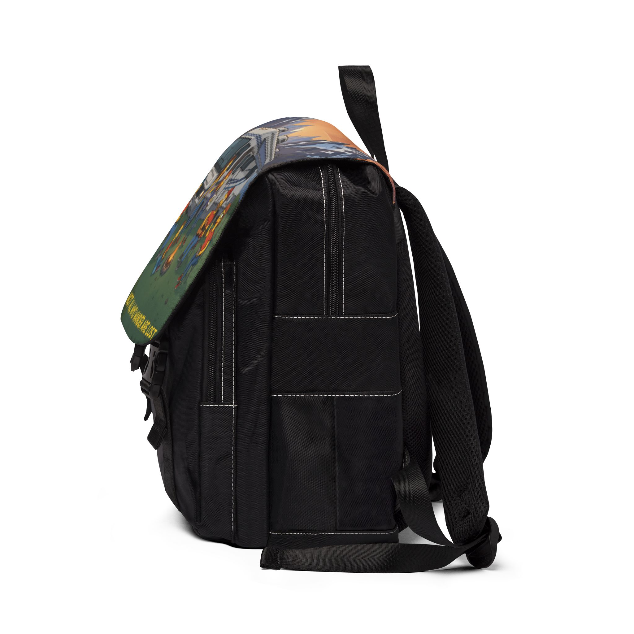 Unisex Casual Shoulder Backpack — "Not All Who Wander Are Lost" Design Sitcom-Line