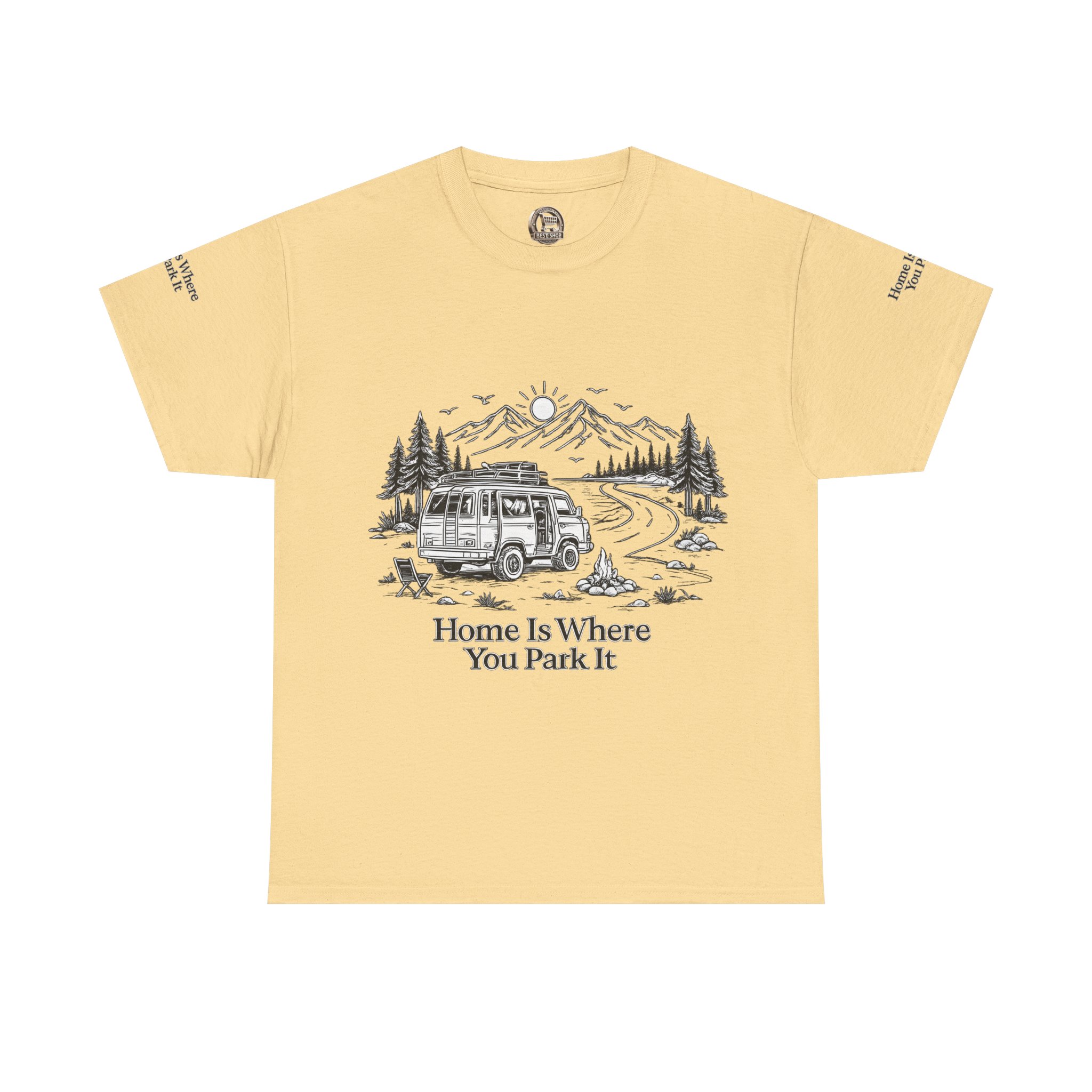 Unisex Heavy Cotton Tee — "Home Is Where You Park It" Design Minimal-Line