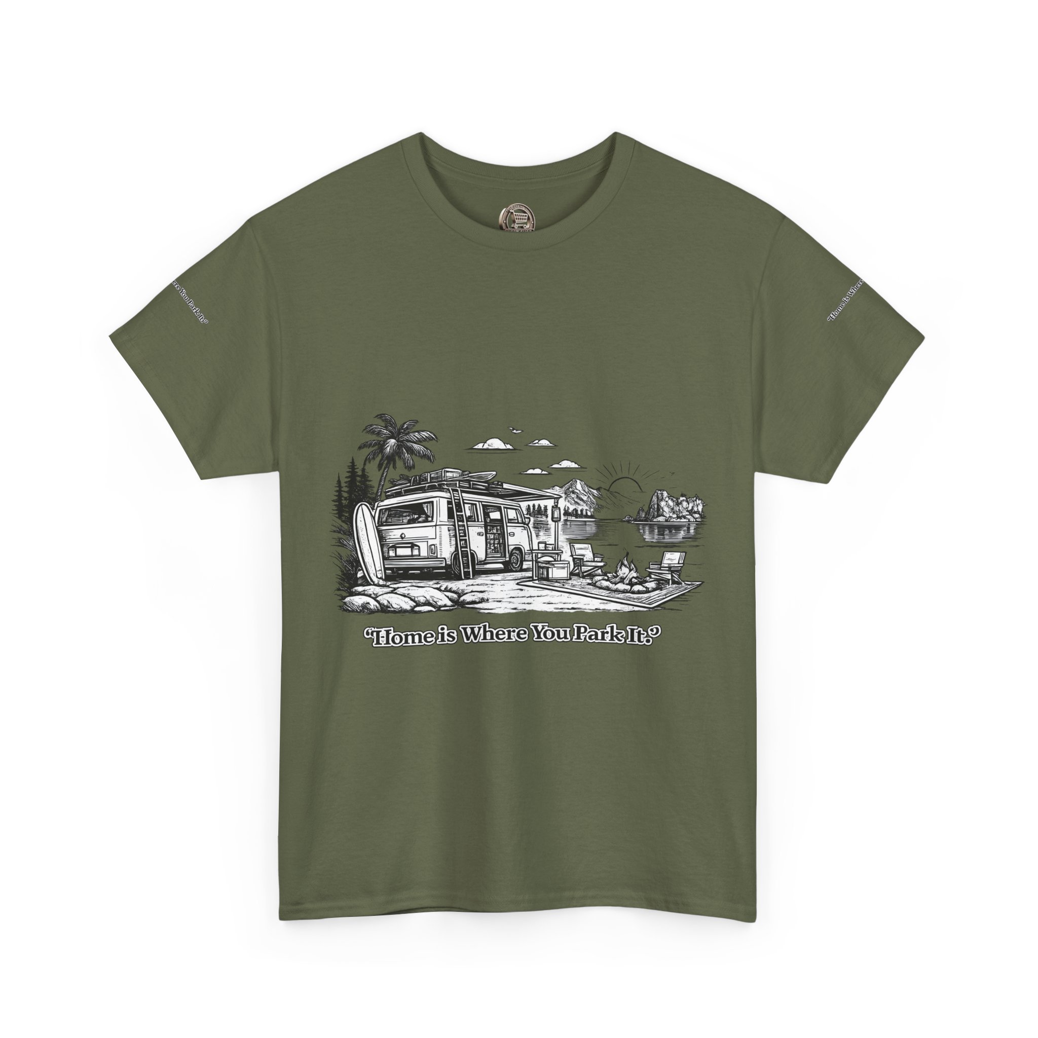 585951818393312386_2048.jpeg Unisex Heavy Cotton Tee — "Home Is Where You Park It" Design Minimal-Line