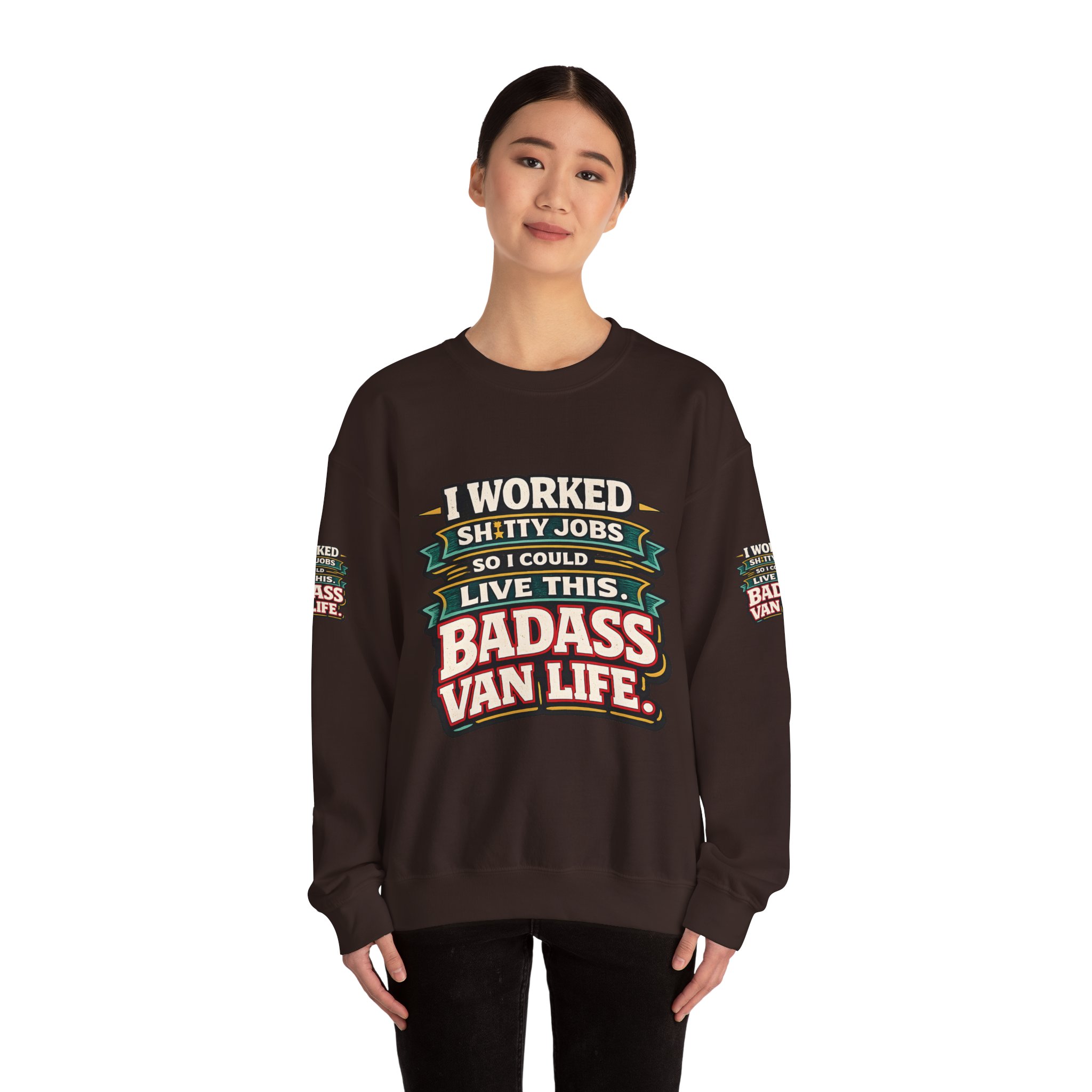 Unisex Heavy Blend™ Crewneck Sweatshirt — "I Worked Shitty Jobs" Design F**K-Line