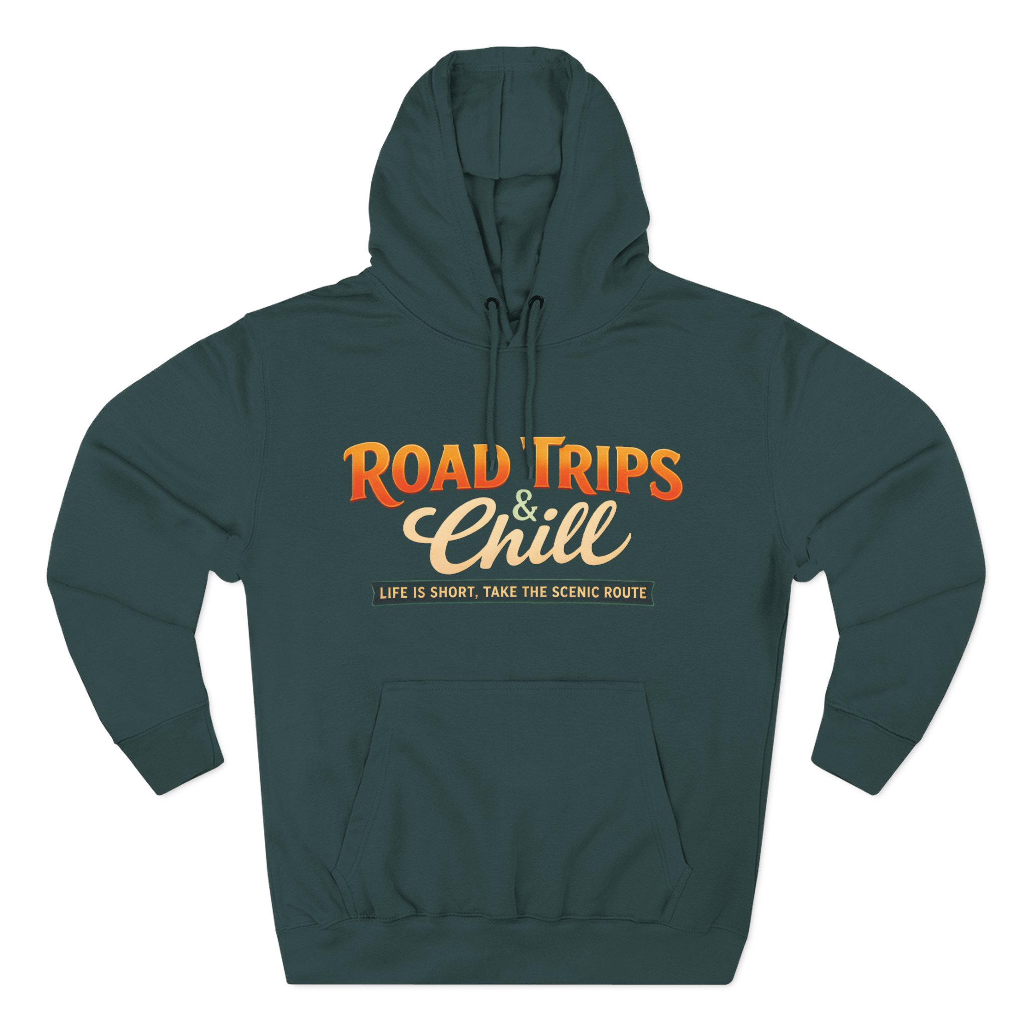 Three-Panel Fleece Hoodie - "Road Trips & Chill" Design Scenic-Line