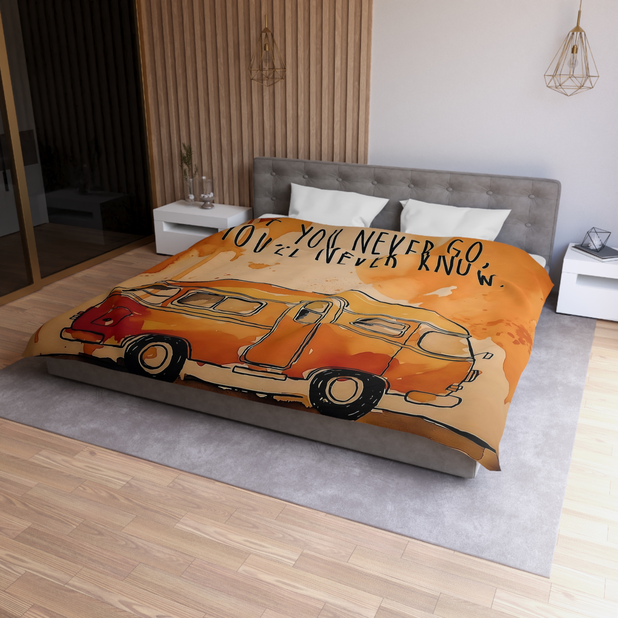 Duvet Cover - 'If You Never Go, You'll Never Know' Orange Camper Adventurer Bedding
