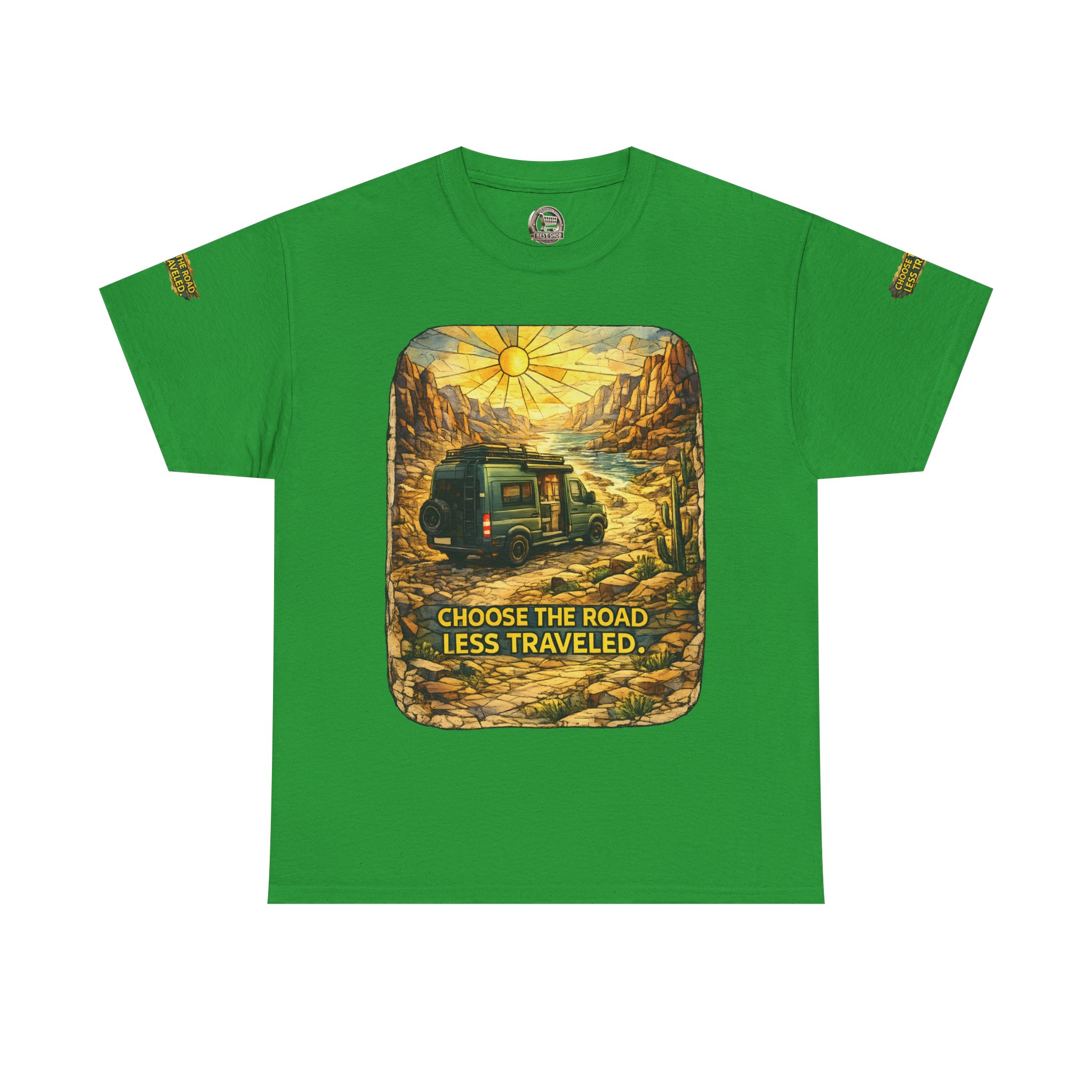 Unisex Heavy Cotton Tee — "Choose The Road Less Traveled" Design Cubic-Line