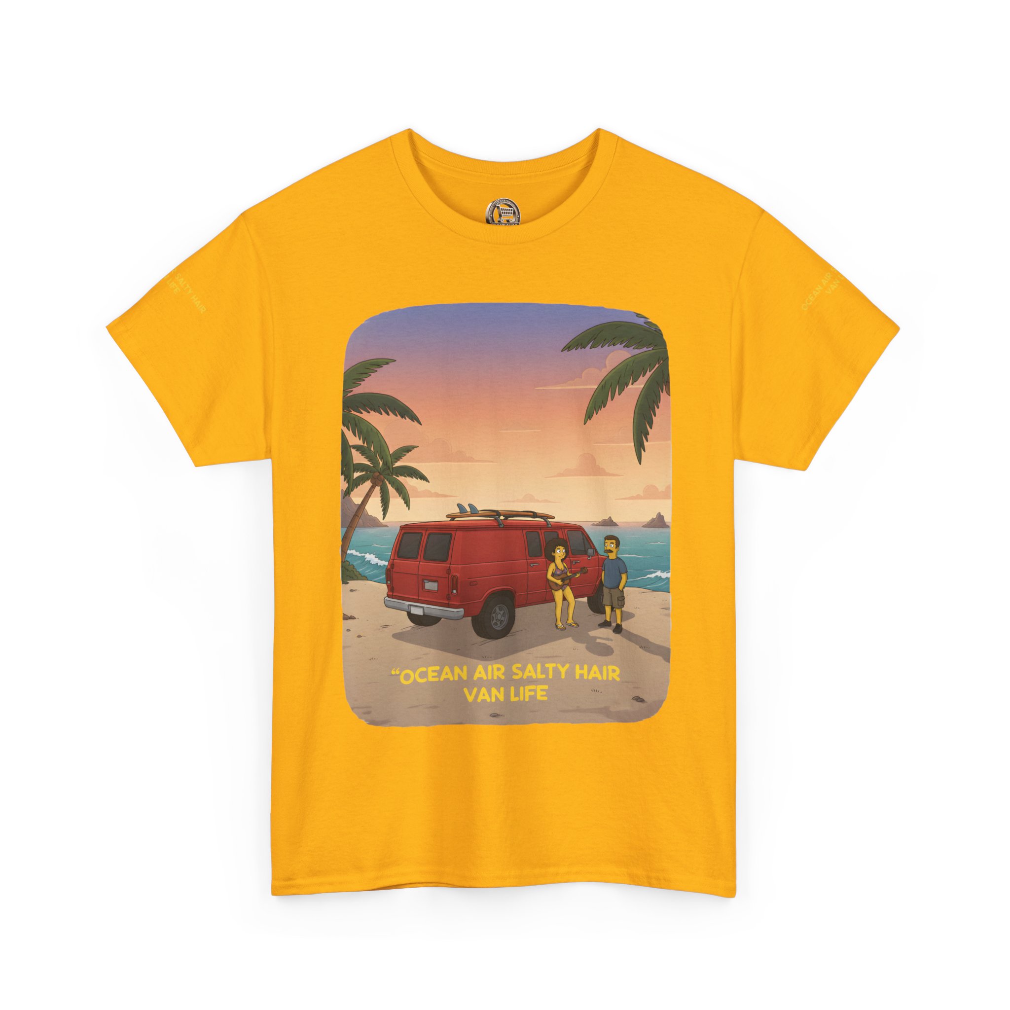 Unisex Heavy Cotton Tee — "Ocean Air Salty Hair Van Life" Design Sitcom-Line