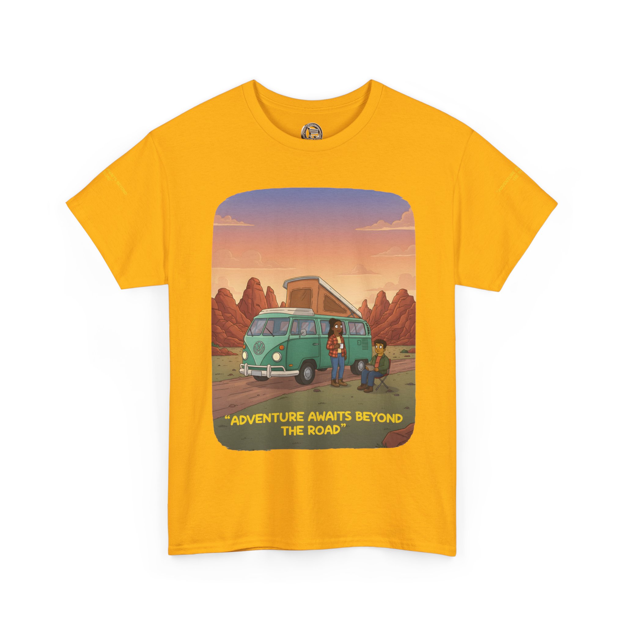 Unisex Heavy Cotton Tee — "Adventure Awaits Beyond The Road" Design Sitcom-Line