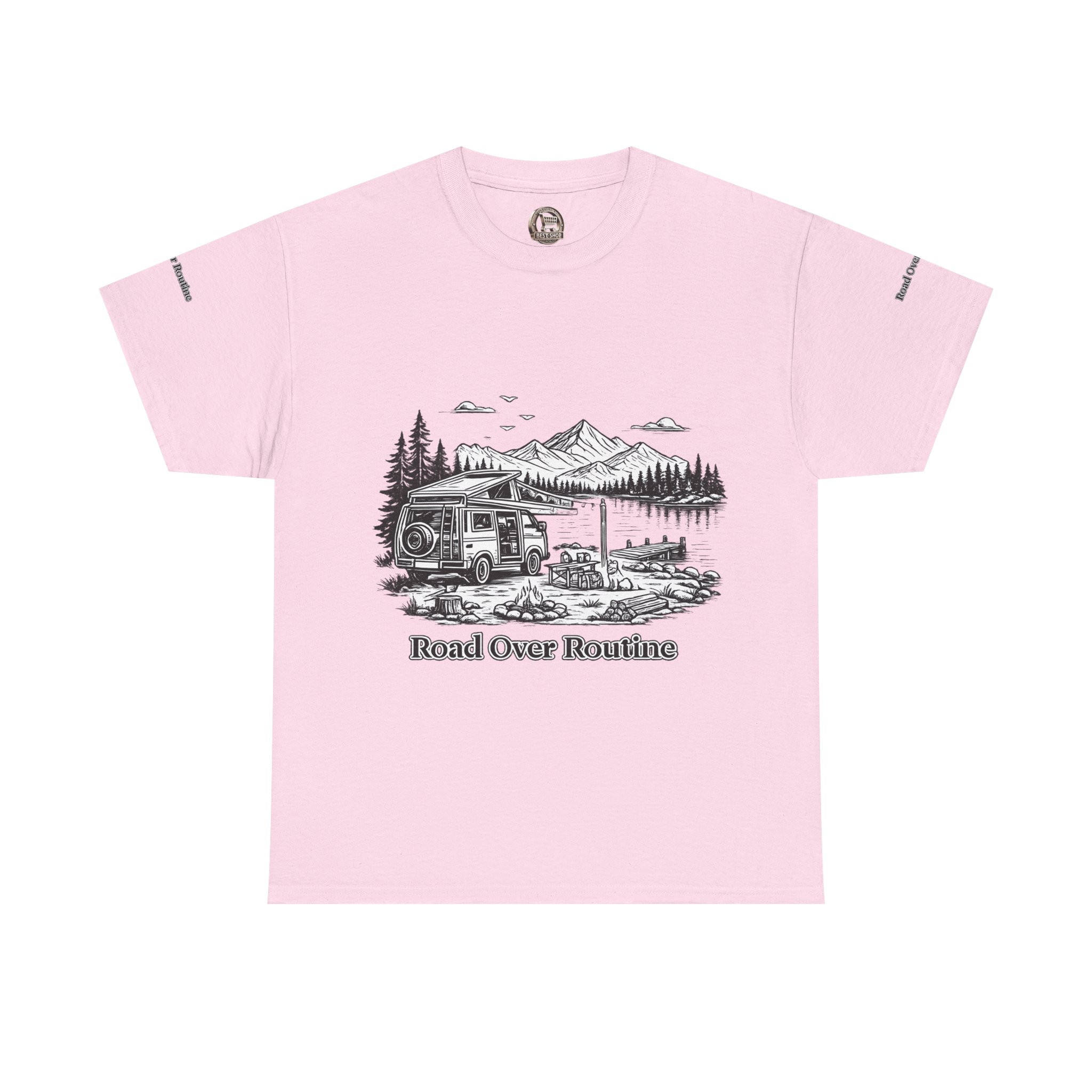 Unisex Heavy Cotton Tee — "Road Over Routine" Design Minimal-Line
