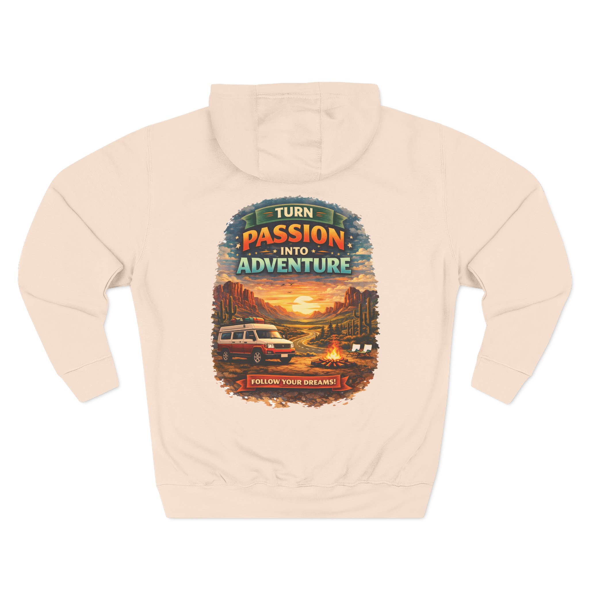Three-Panel Fleece Hoodie - "Turn Passion Into Adventure" Design Scenic-Line