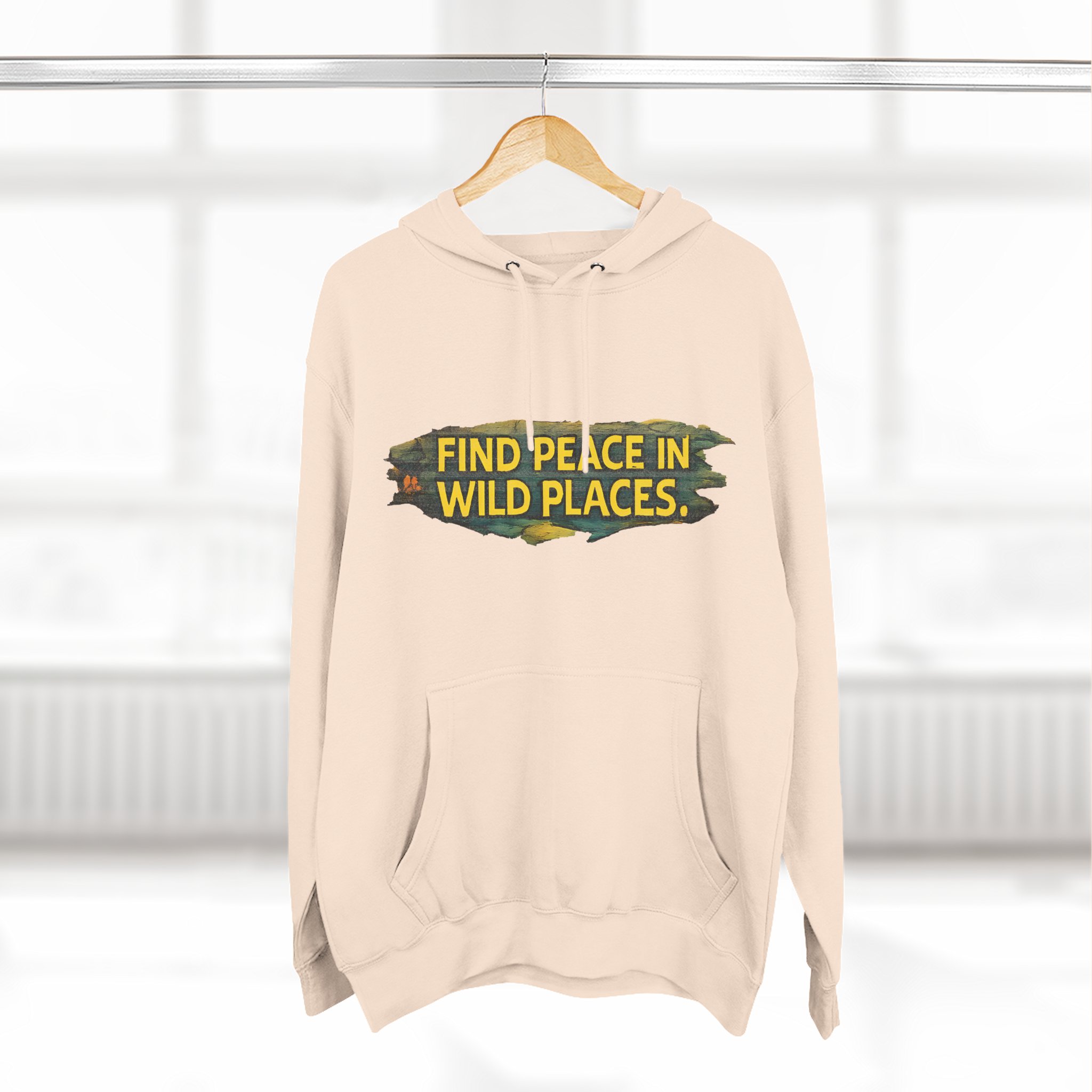 Three-Panel Fleece Hoodie - "Find Peace In Wild Places" Design Cubic-Line