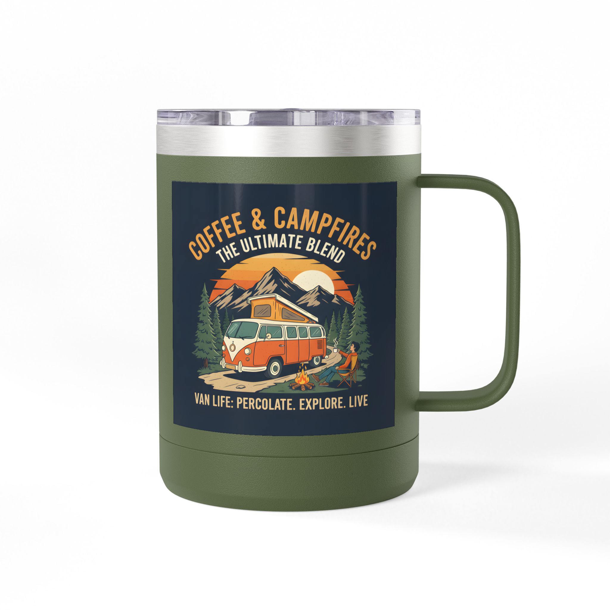 Coffee Mug Tumbler, 15oz — “Coffee & Campfires: The Ultimate Blend”