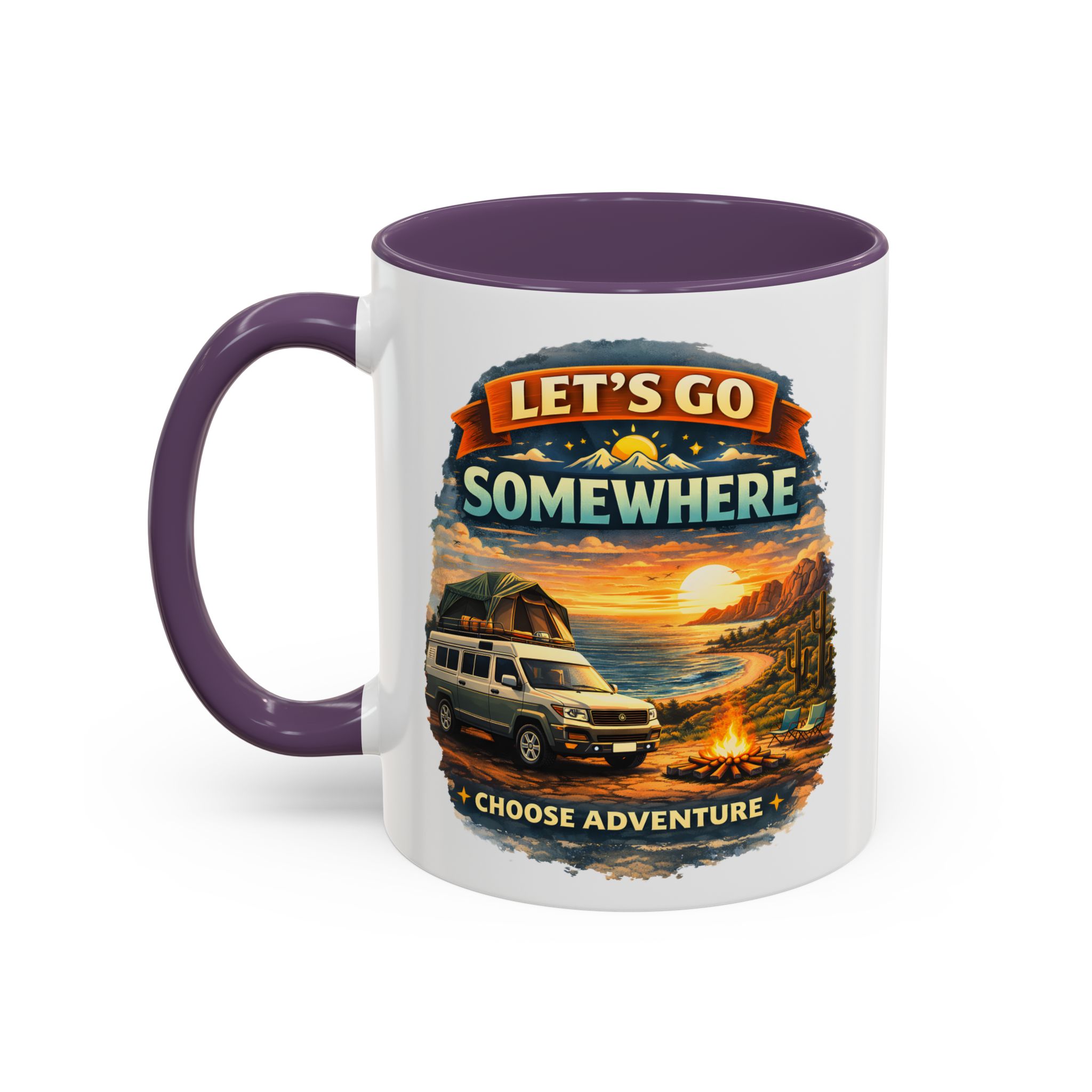 Accent Coffee Mug (11, 15oz) — "Lets Go Somewhere" Design Scenic-Line