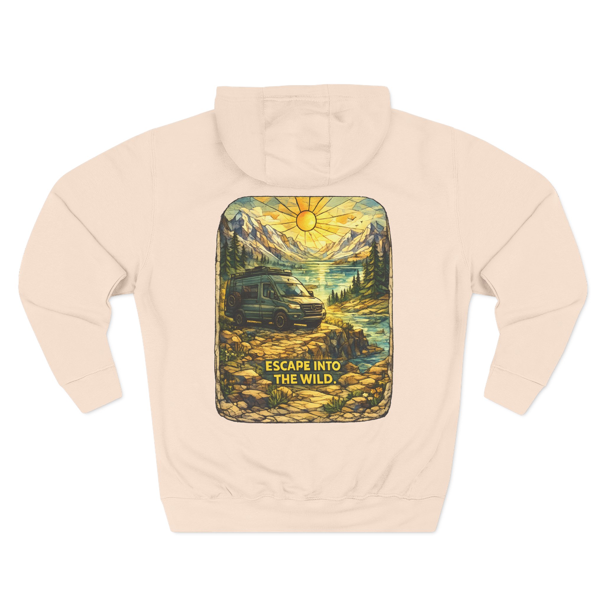Three-Panel Fleece Hoodie - "Escape Into The Wild" Design Cubic-Line
