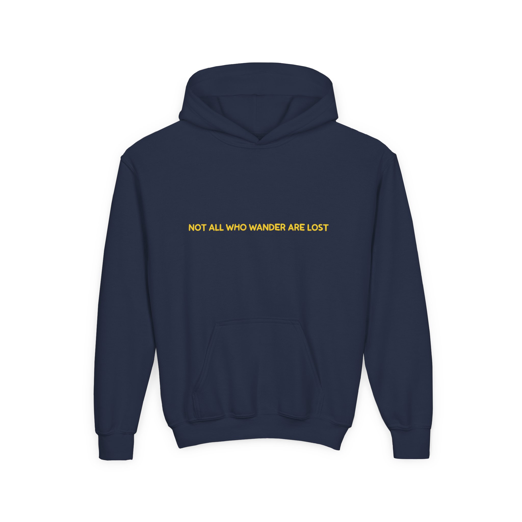 Youth Hoodie(Gildan) – "Not All Who Wander Are Lost" (Design Sitcom-Line)