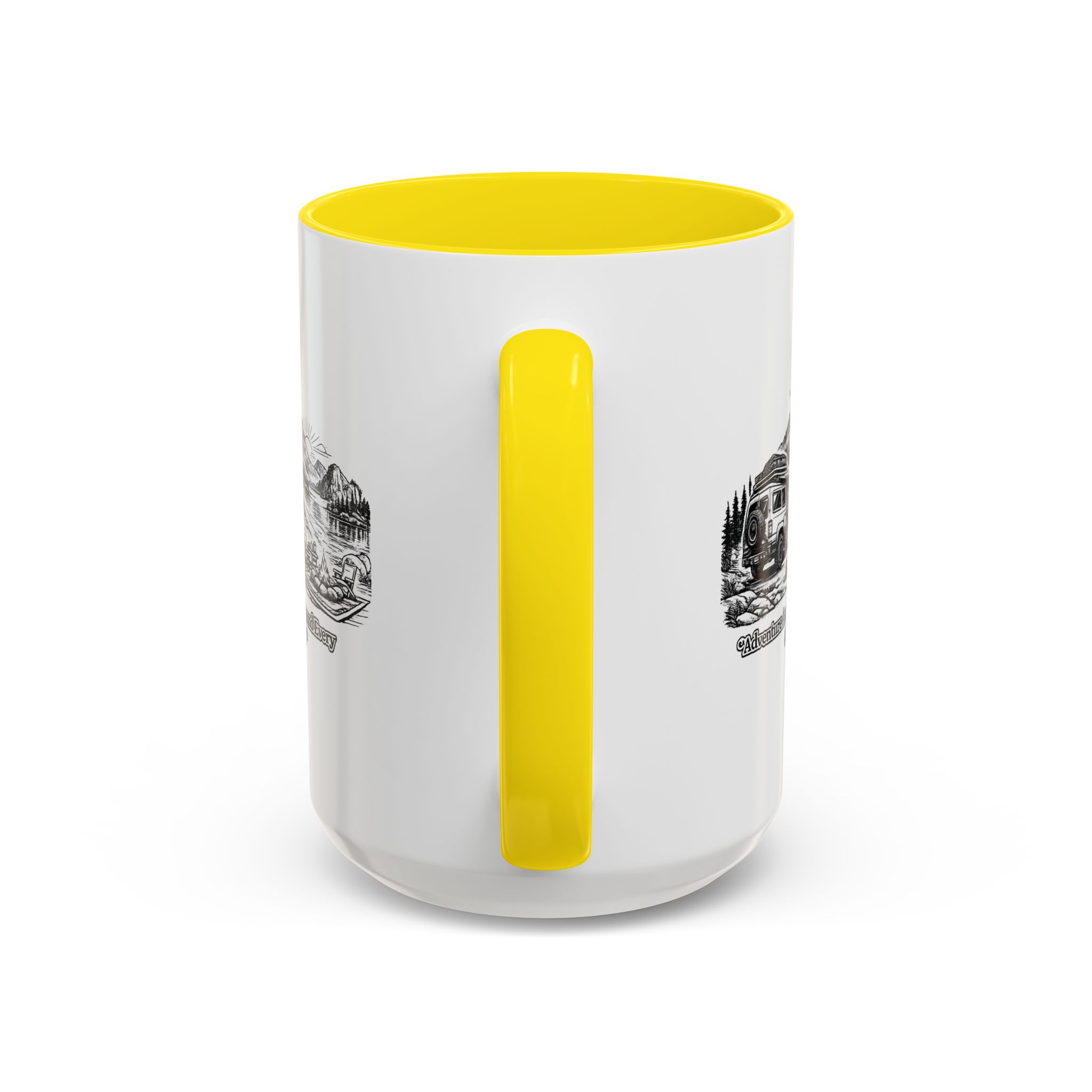 Accent Coffee Mug (11, 15oz) — "Adventure Awaits Around Every Corner" Design Minimal-Line