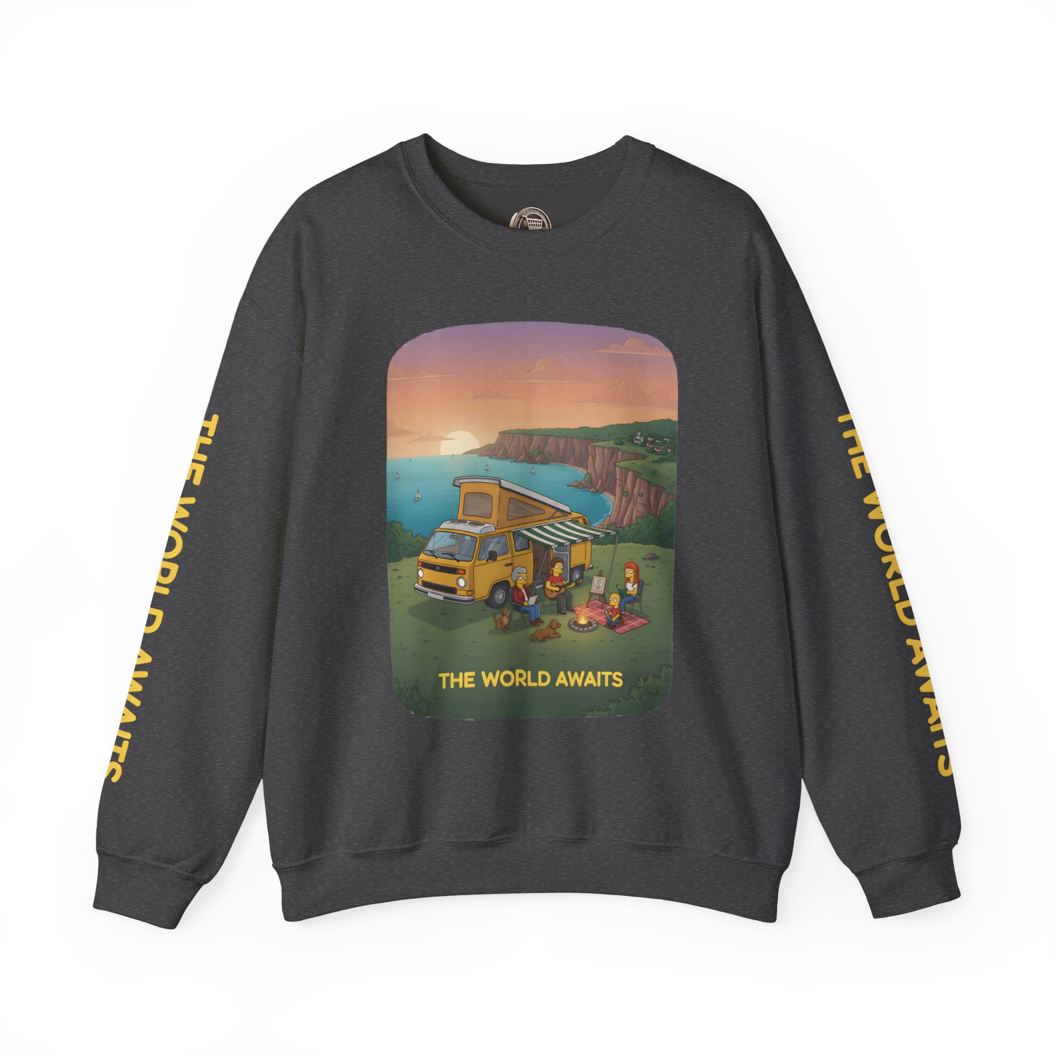 Unisex Heavy Blend™ Crewneck Sweatshirt — "The World Awaits" Design Sitcom-Line