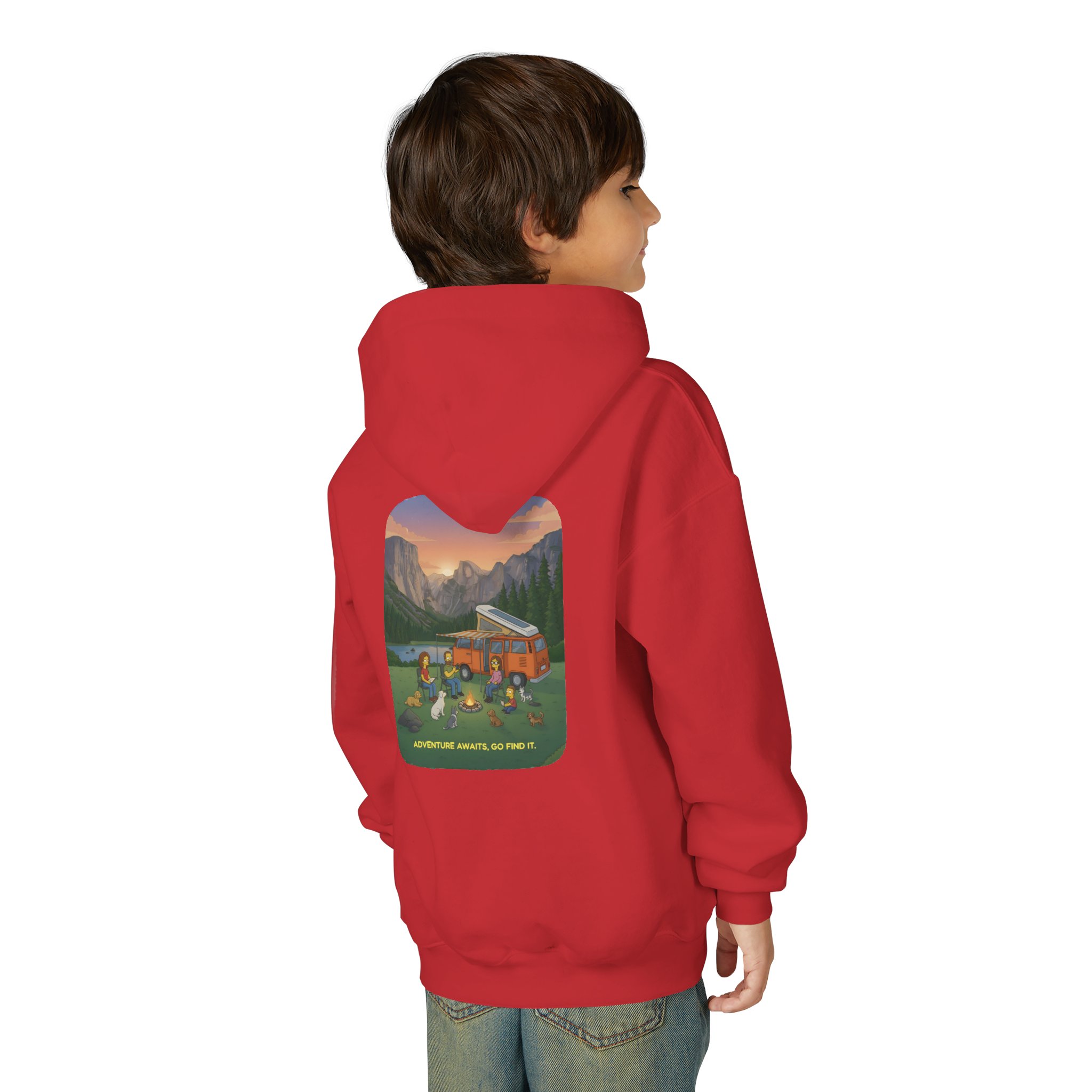 Youth Hoodie(Gildan) – "Adventure Awaits-Go Find It" (Design Sitcom-Line)