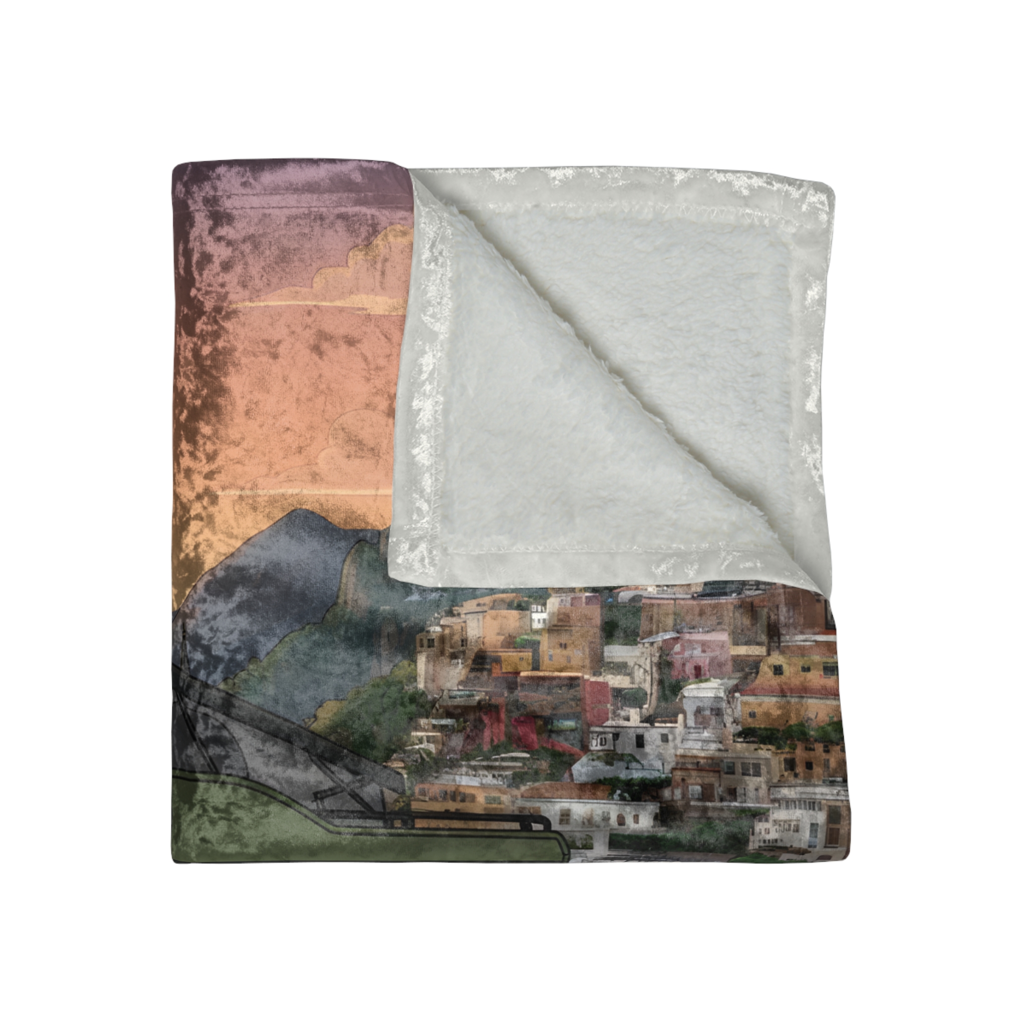 Crushed Velvet Blanket —"Mountain Air And Alpine Adventure"" Design Sitcom-Line (Campervan)