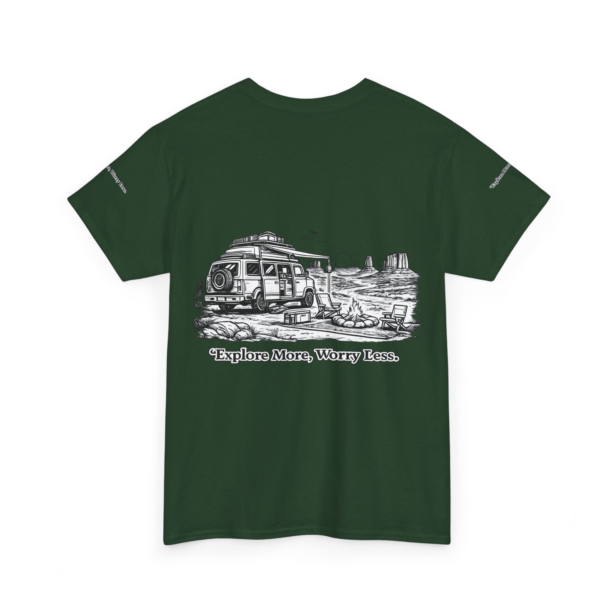 5890575752102778946_2048.jpeg Unisex Heavy Cotton Tee — "Explore More Worry Less" Design Minimal-Line