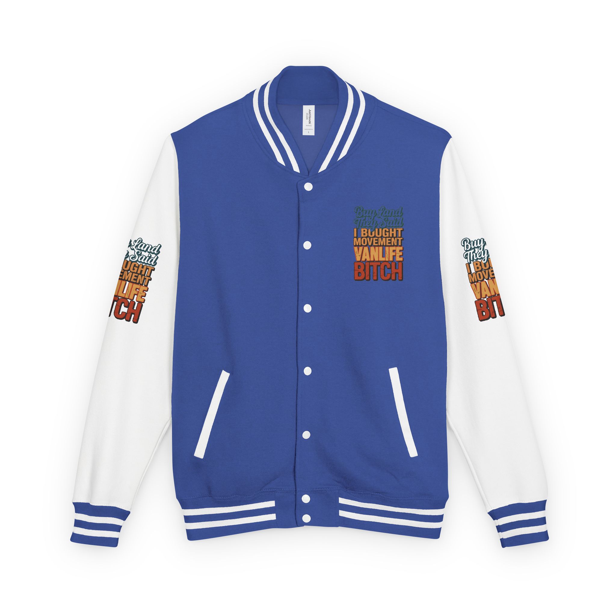 5892615413009130631_2048-1.jpeg Unisex Heavyweight Letterman Jacket — "Buy Land They Said" Design F**K-Line