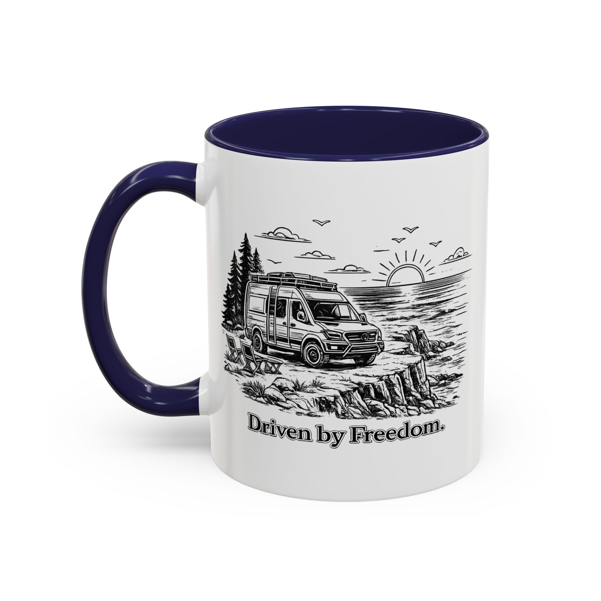 Accent Coffee Mug (11, 15oz) — "Driven By Freedom" Design Minimal-Line