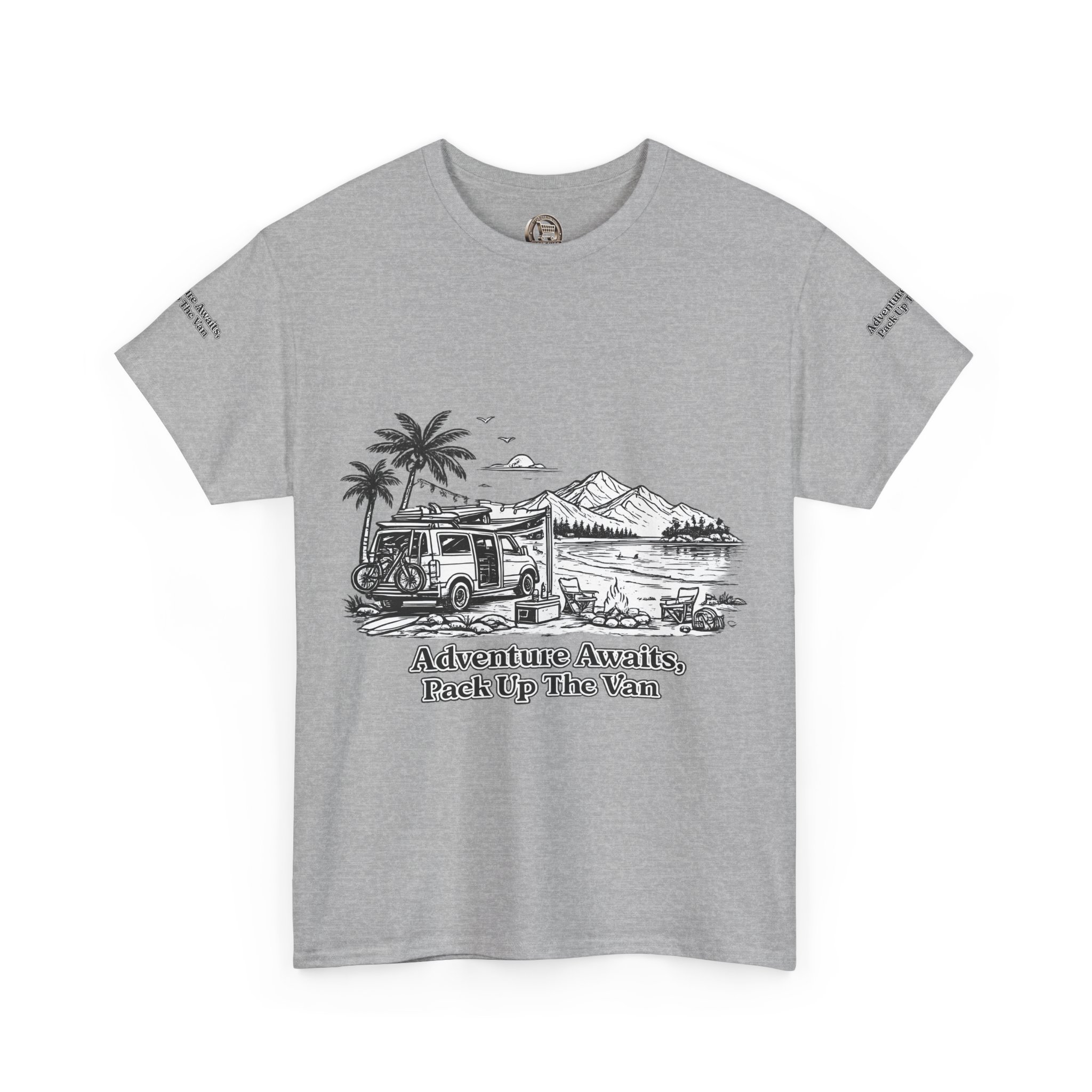 Unisex Heavy Cotton Tee — "Adventure Awaits,Pack Up The Van" Design Minimal-Line