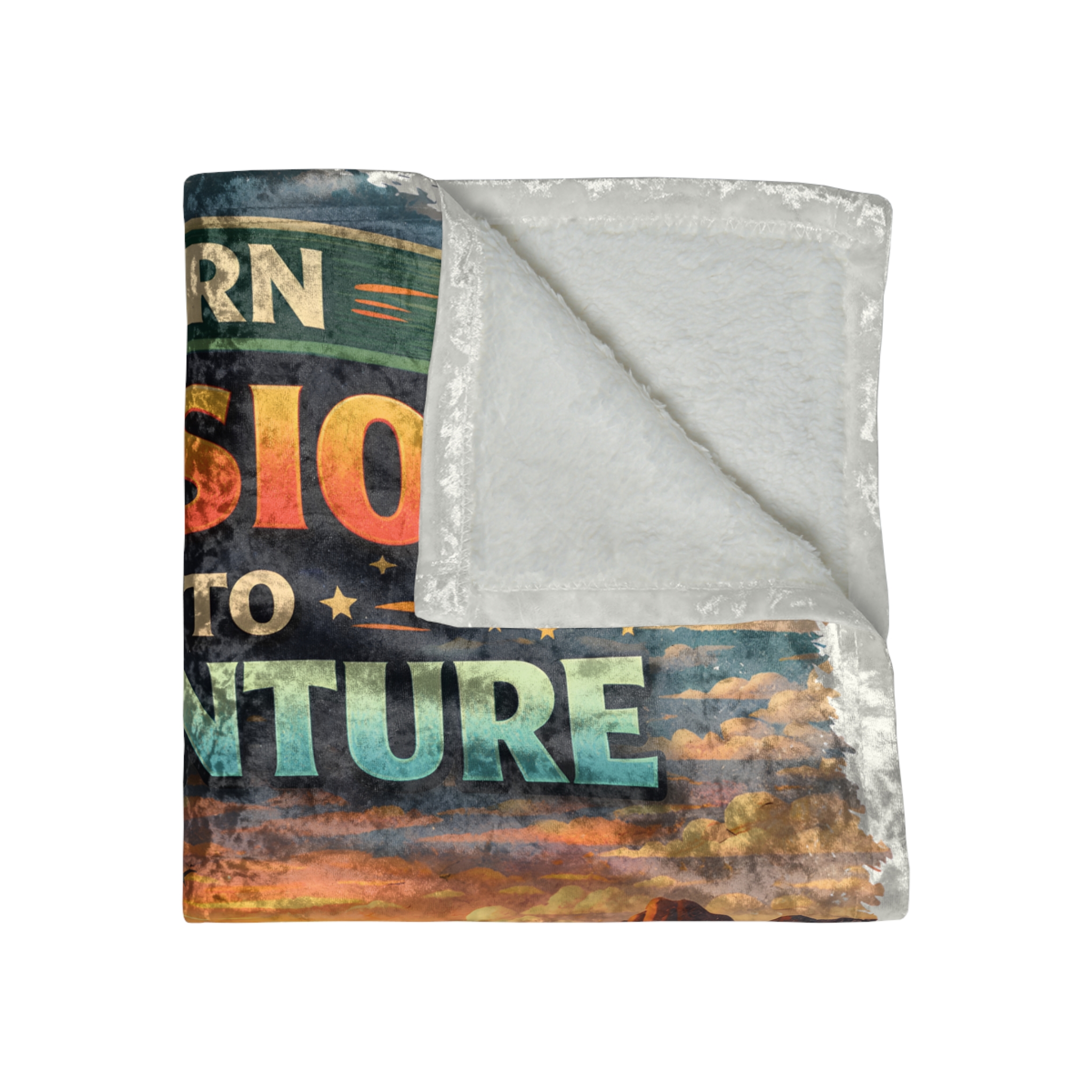 Crushed Velvet Blanket —"Turn Passion Into Adventure" Design Scenic-Line (Campervan)