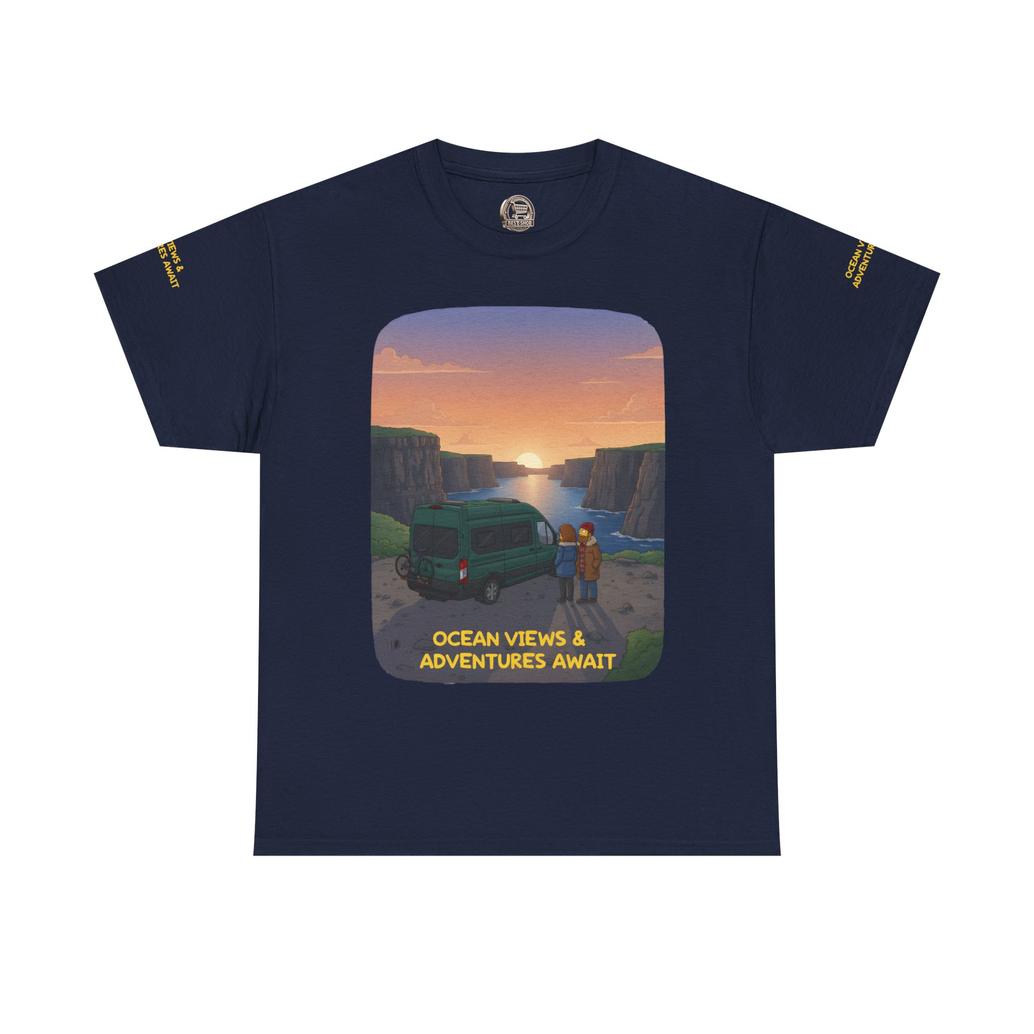 Unisex Heavy Cotton Tee — "Ocean Views-Adventures Awaits" Design Sitcom-Line