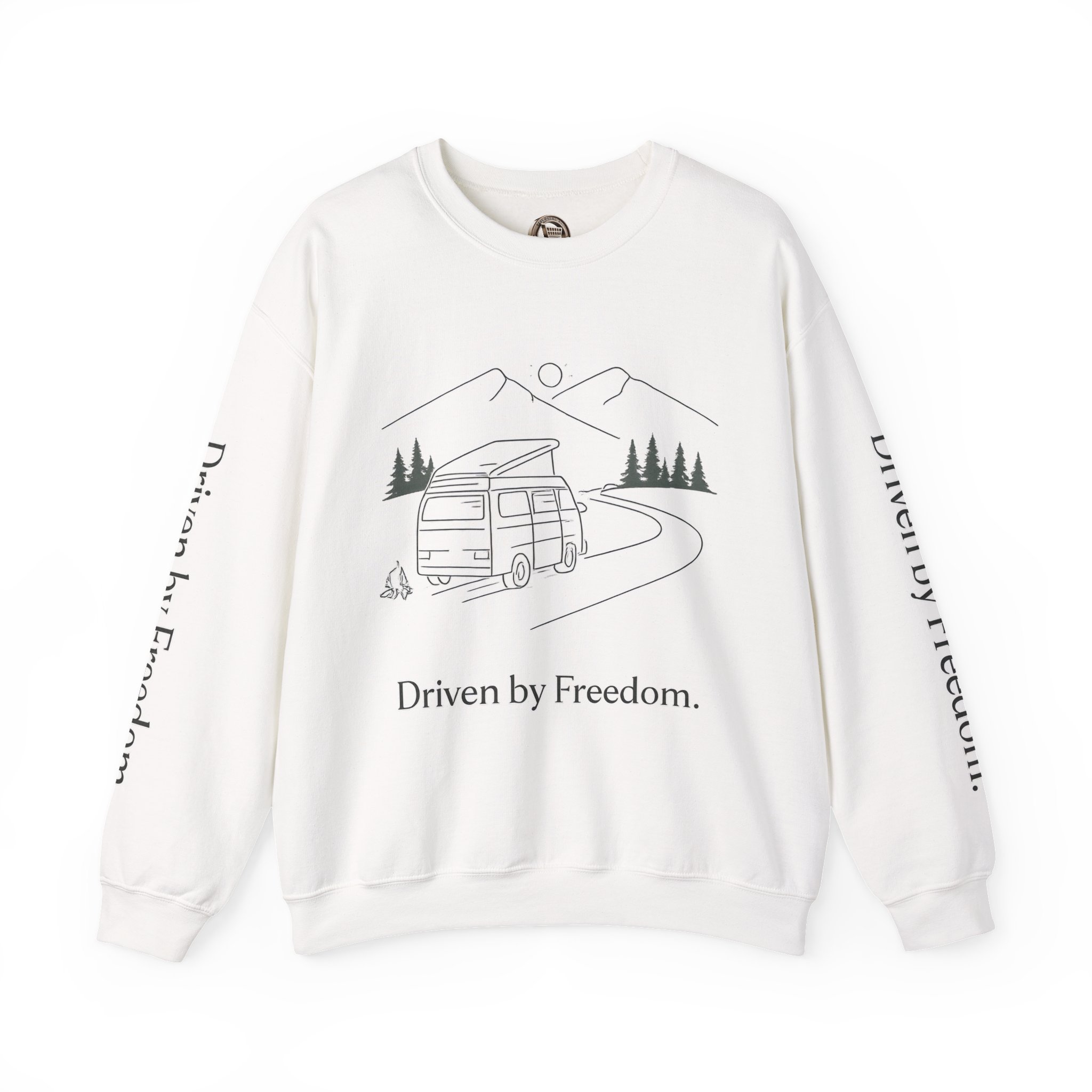 Unisex Heavy Blend™ Crewneck Sweatshirt — "Driven By Freedom" Design Minimal-Line