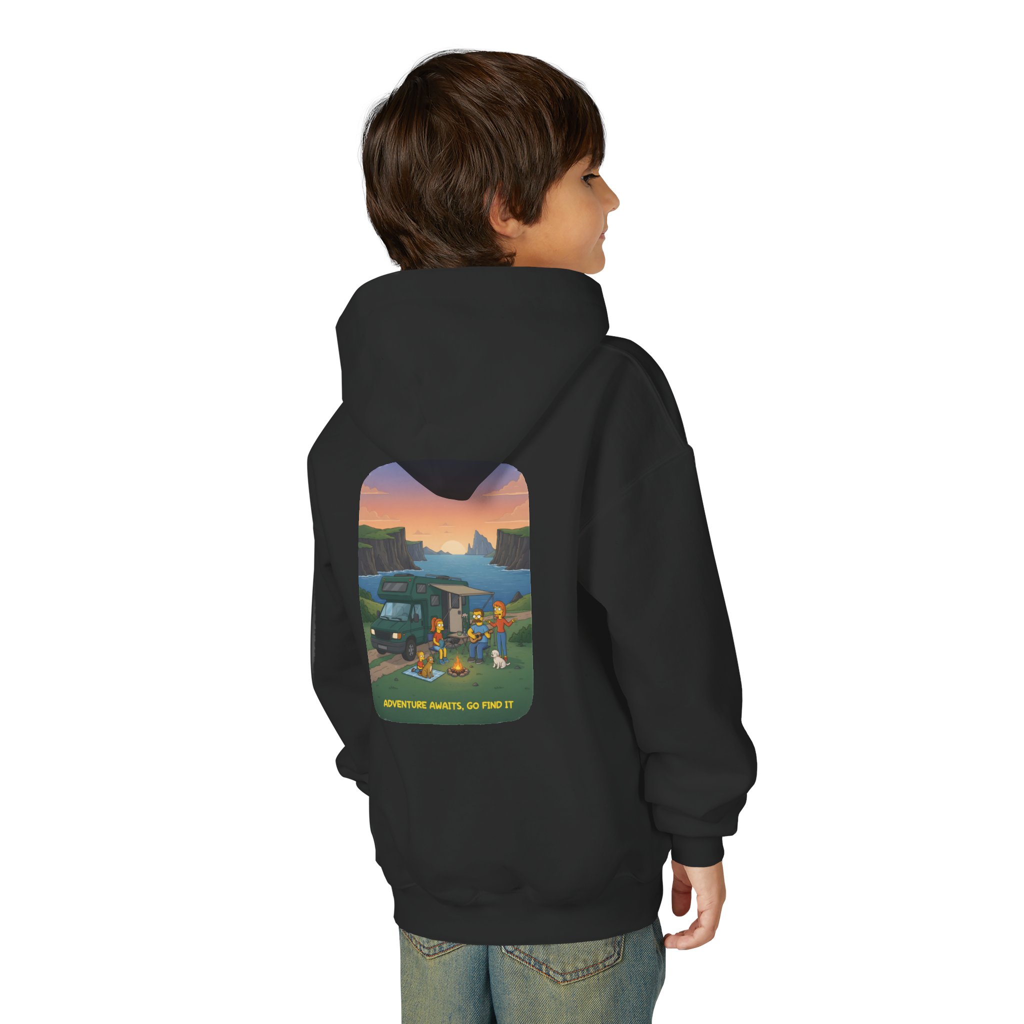 Youth Hoodie(Gildan) – "Adventure Awaits-Go Find It" (Design Sitcom-Line)