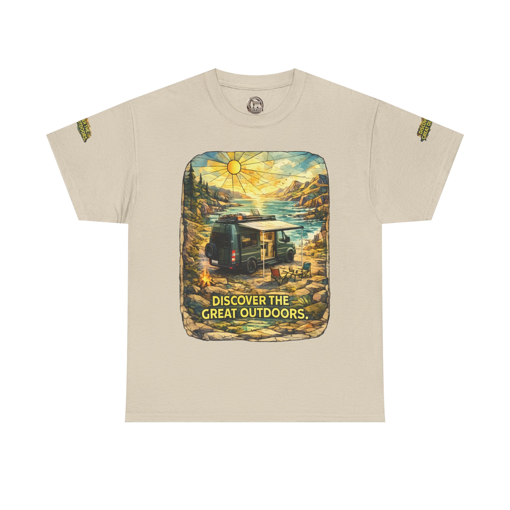Unisex Heavy Cotton Tee — "Discover The Great Outdoors" Design Cubic-Line