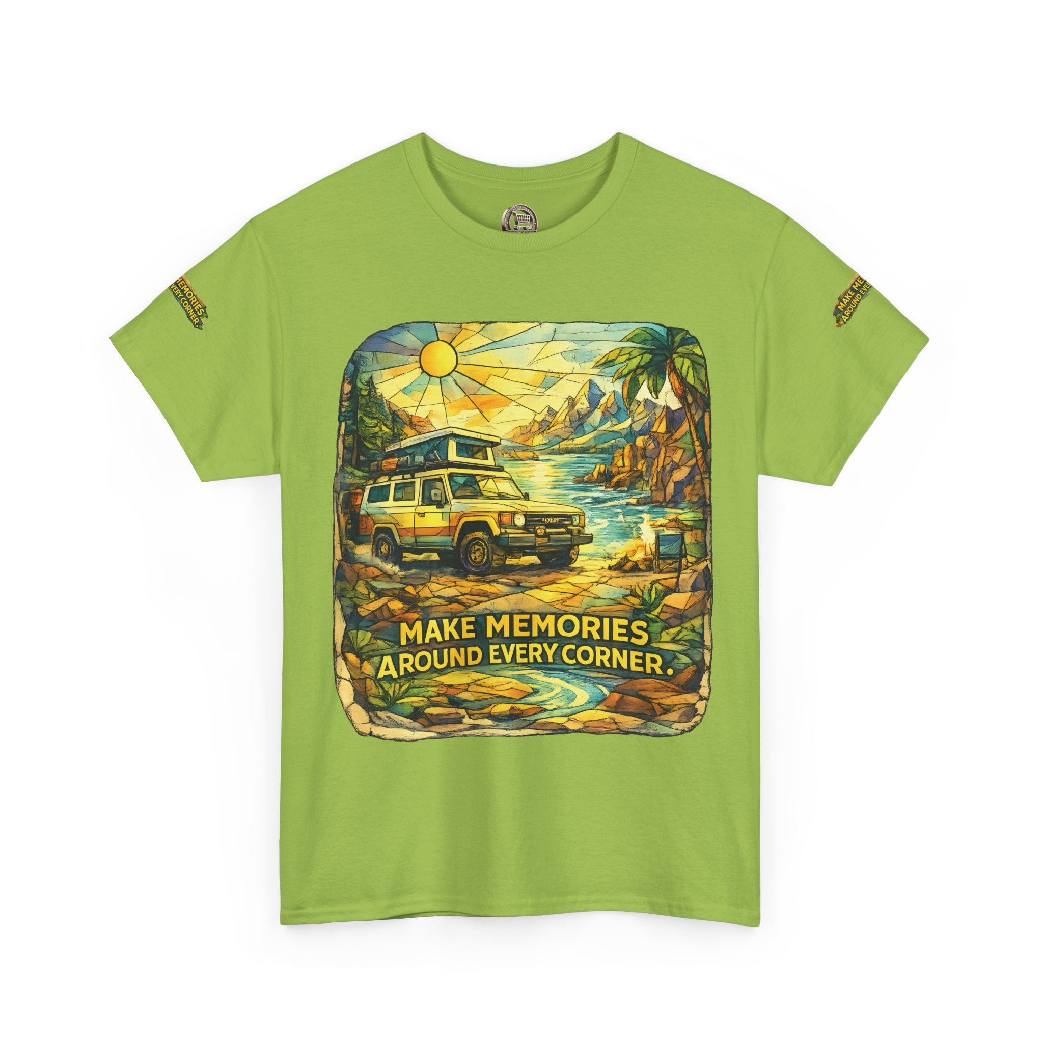 5909798147745688762_2048.jpeg Unisex Heavy Cotton Tee — "Make Memories Around Every Corner" Design Cubic-Line