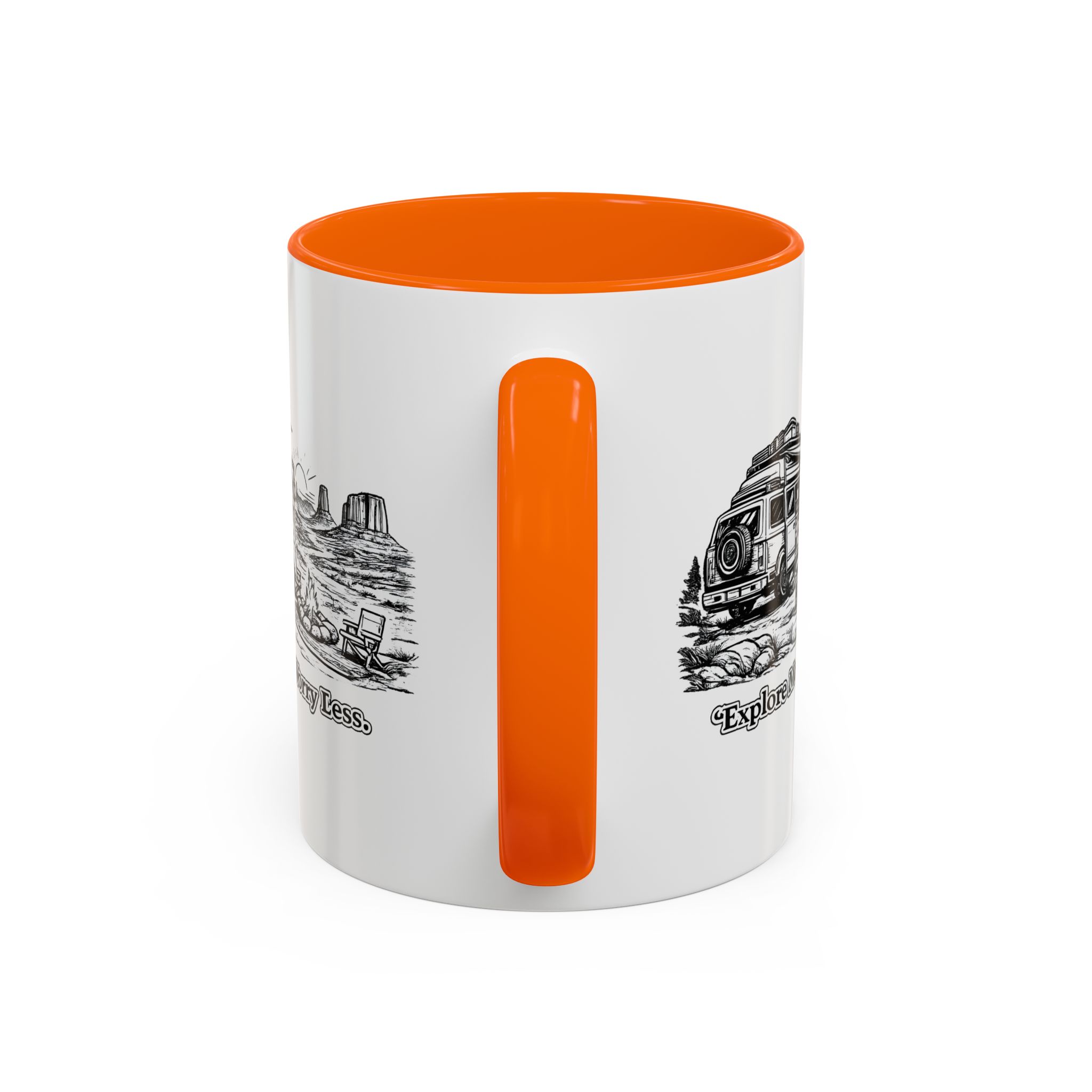 Accent Coffee Mug (11, 15oz) — "Explore More Worry Less" Design Minimal-Line