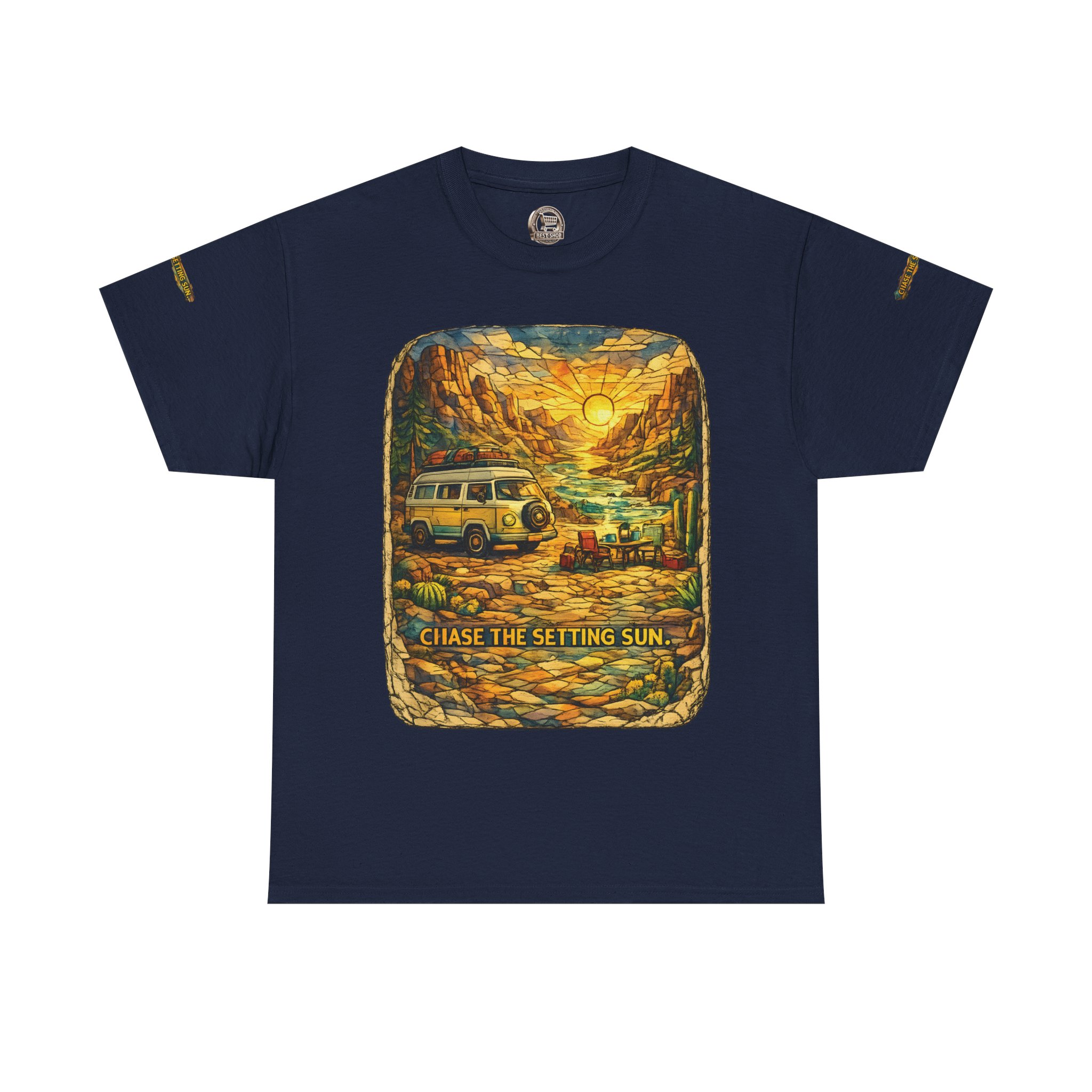 Unisex Heavy Cotton Tee — "Chase The Settings Sun" Design Cubic-Line