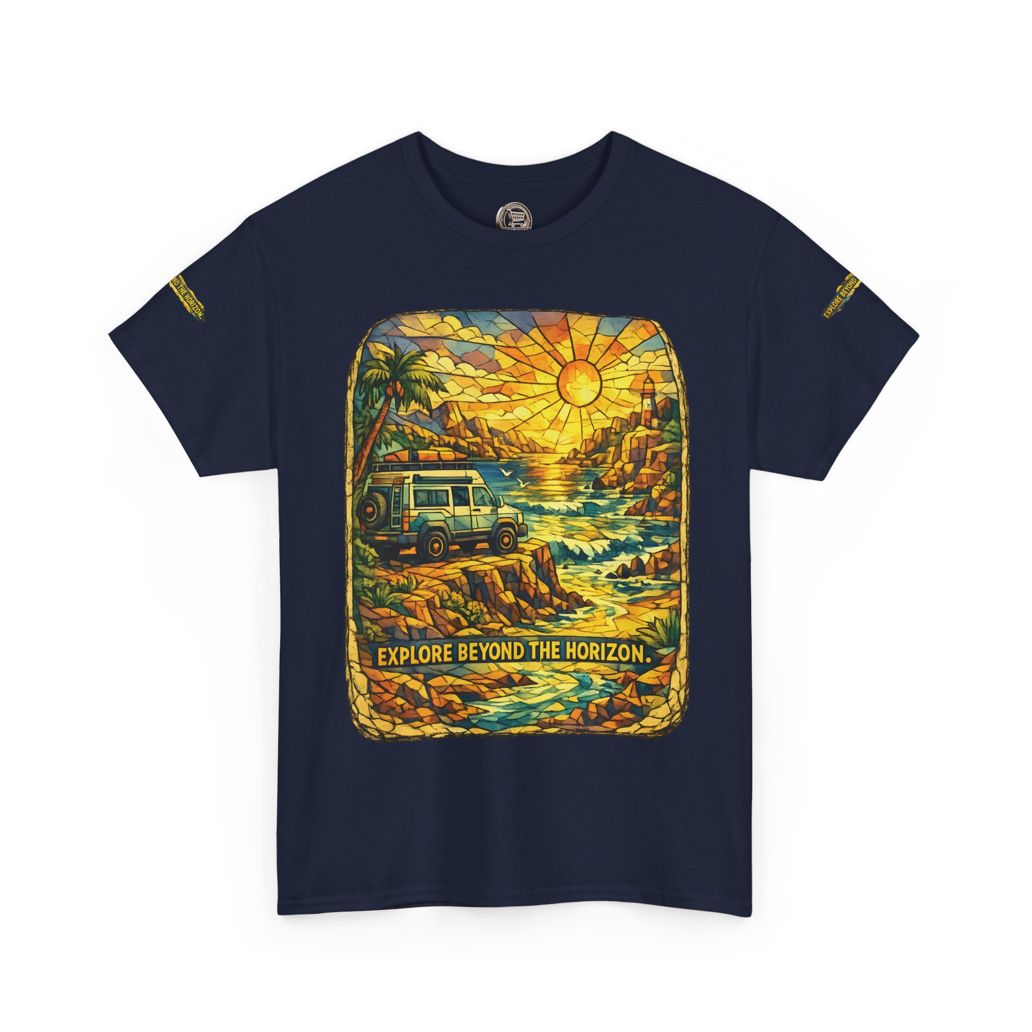 Unisex Heavy Cotton Tee — "Explore Beyond The Horizon" Design Cubic-Line