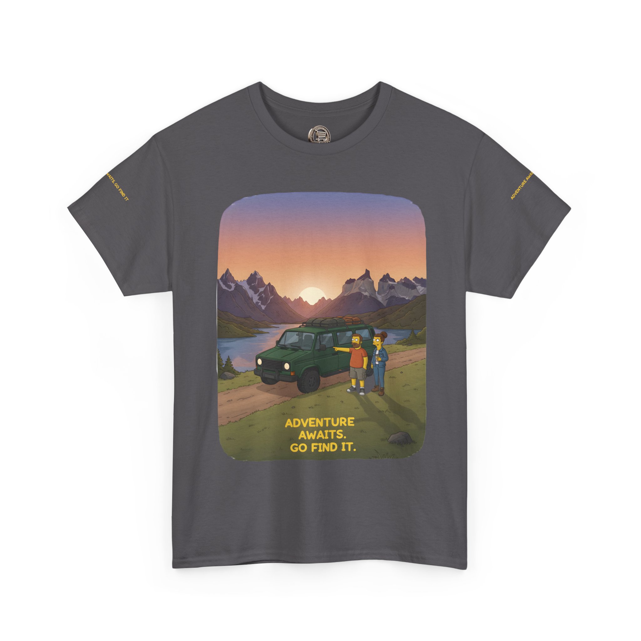 Unisex Heavy Cotton Tee — "Adventure Awaits-Go Find It" Design Sitcom-Line
