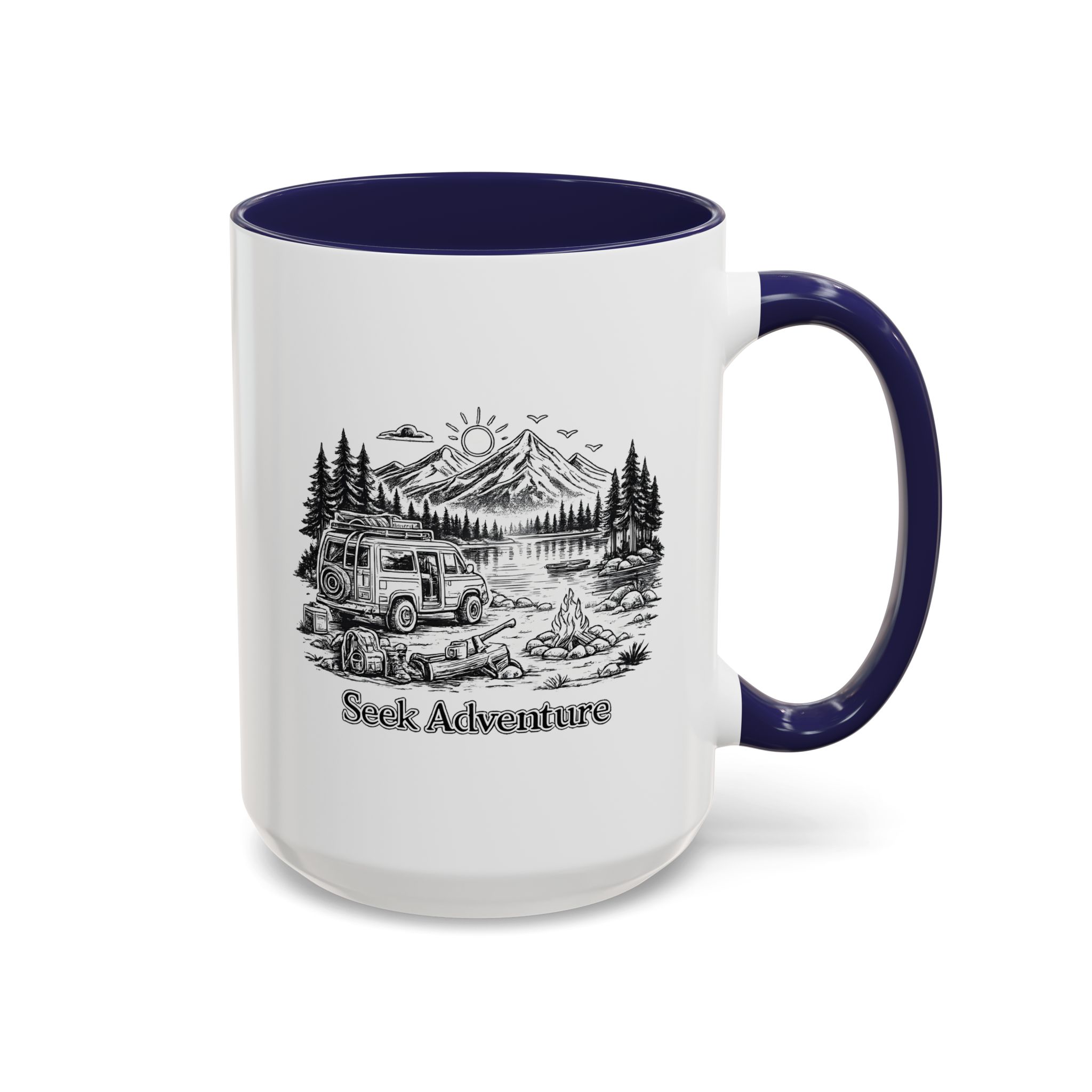 Accent Coffee Mug (11, 15oz) — "Seek Adventure" Design Minimal-Line