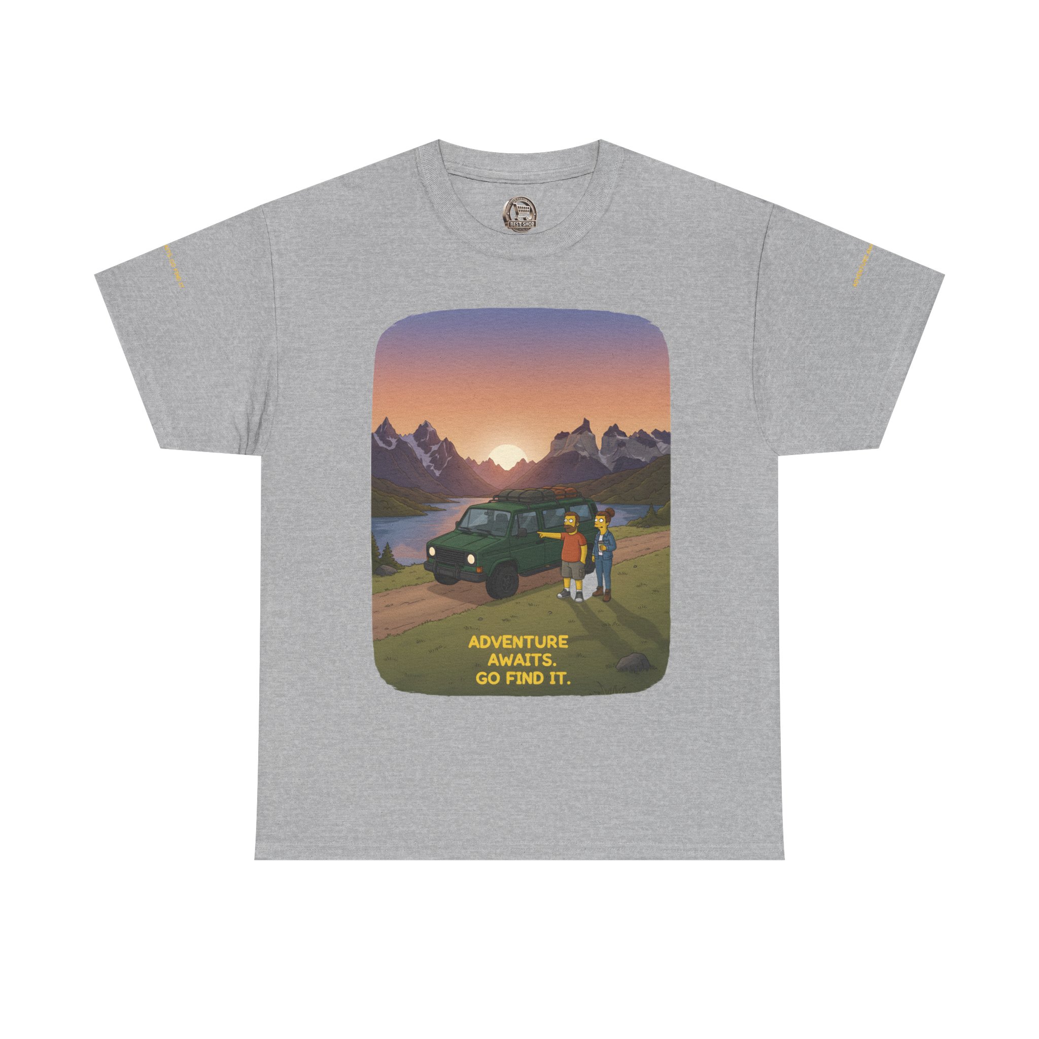 Unisex Heavy Cotton Tee — "Adventure Awaits-Go Find It" Design Sitcom-Line
