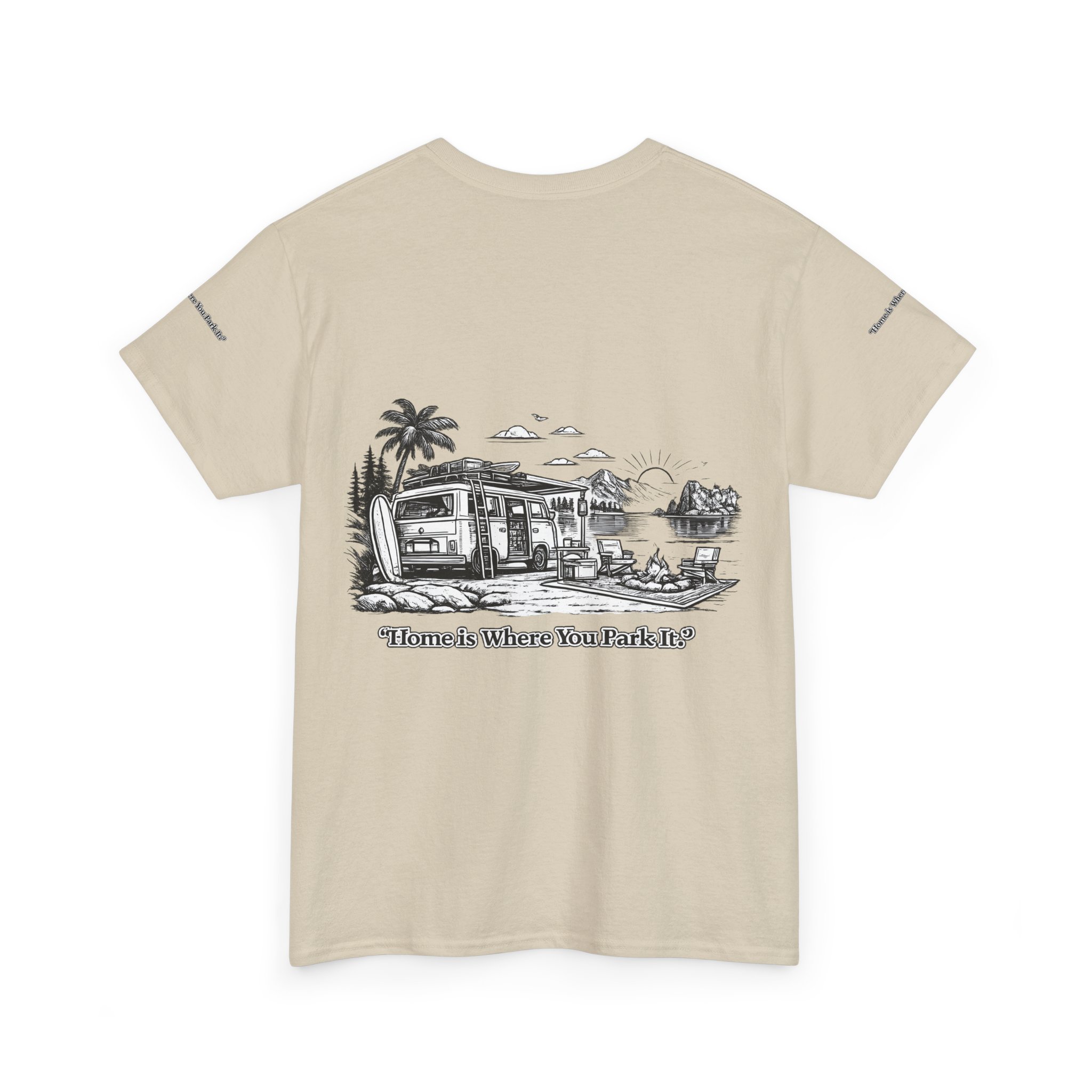 5936385720412979048_2048.jpeg Unisex Heavy Cotton Tee — "Home Is Where You Park It" Design Minimal-Line