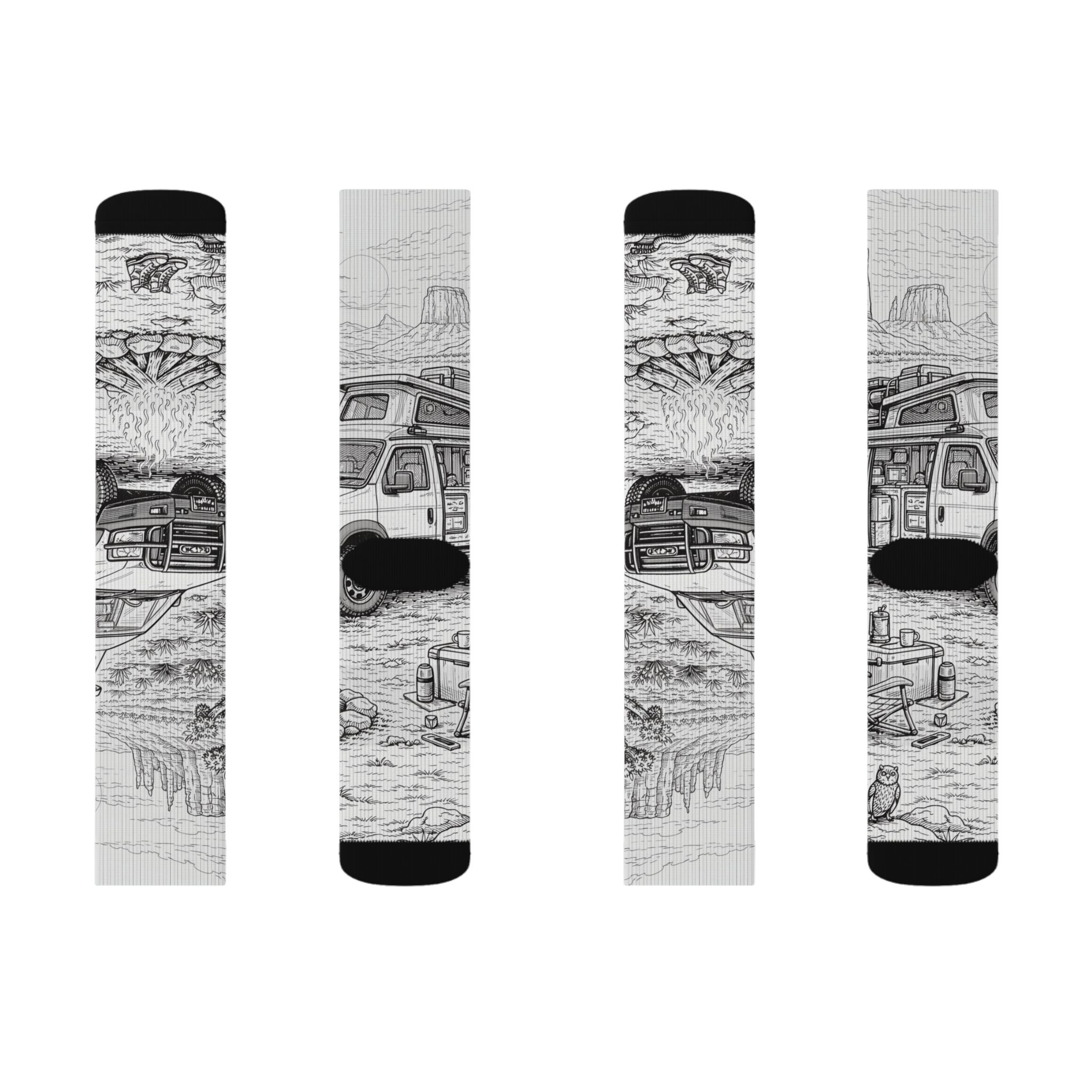 Sublimation Socks — Retro Camper Roadtrip Crew Socks