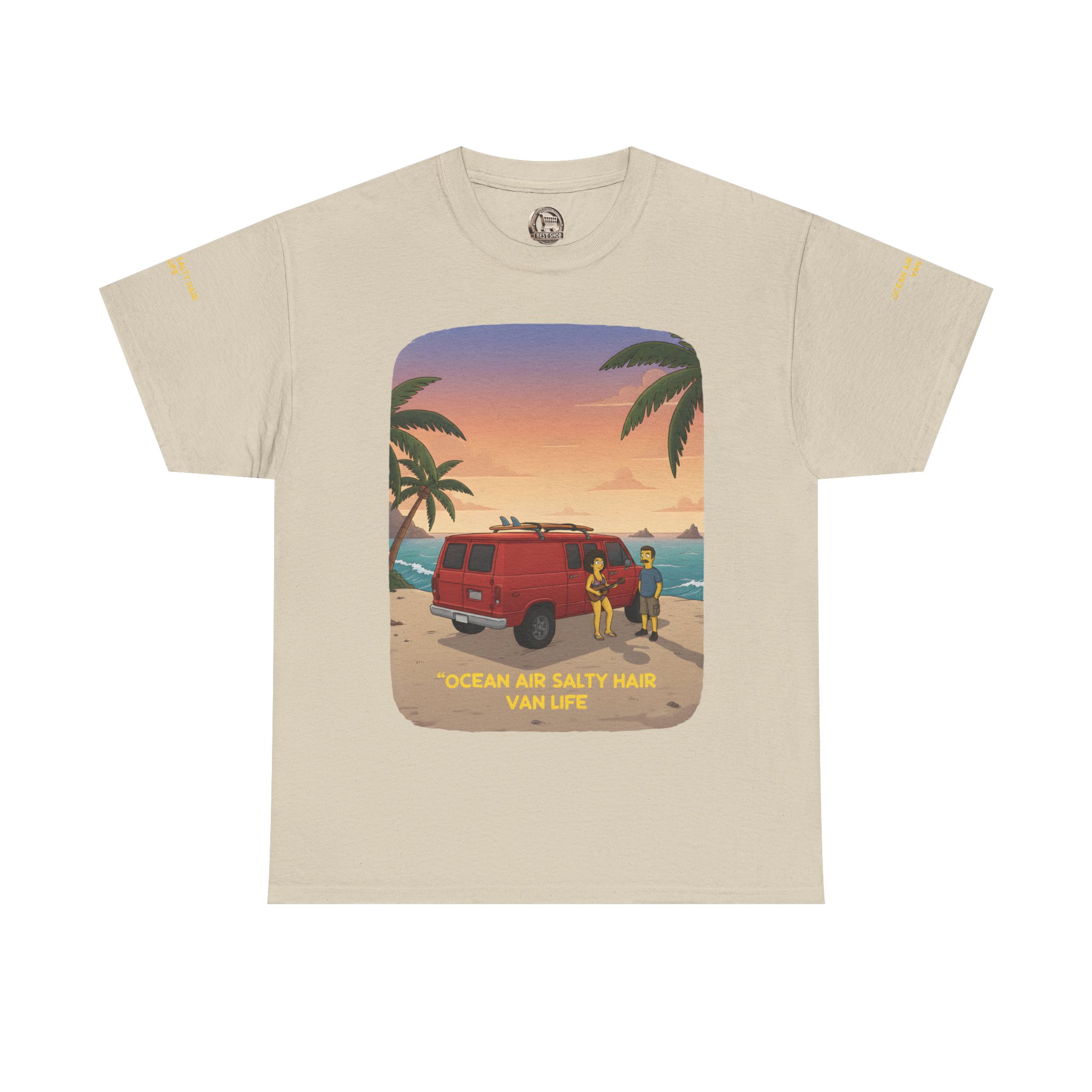 Unisex Heavy Cotton Tee — "Ocean Air Salty Hair Van Life" Design Sitcom-Line