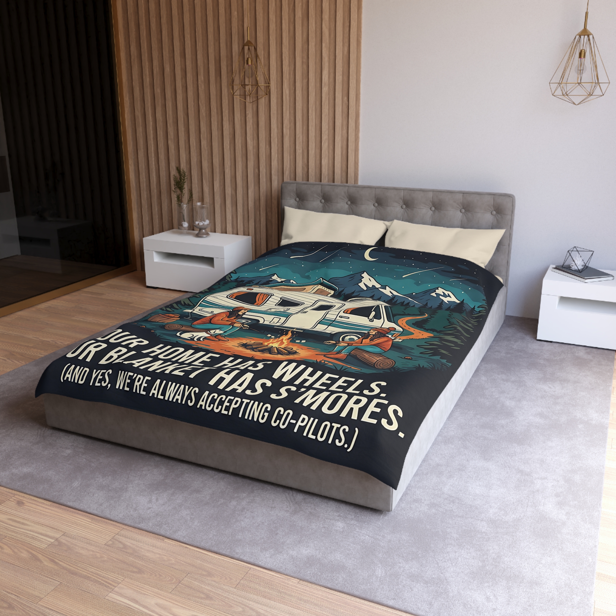 Duvet Cover — "Our Home Has Wheels, Our Blanket Has S'mores" Camping Bedding