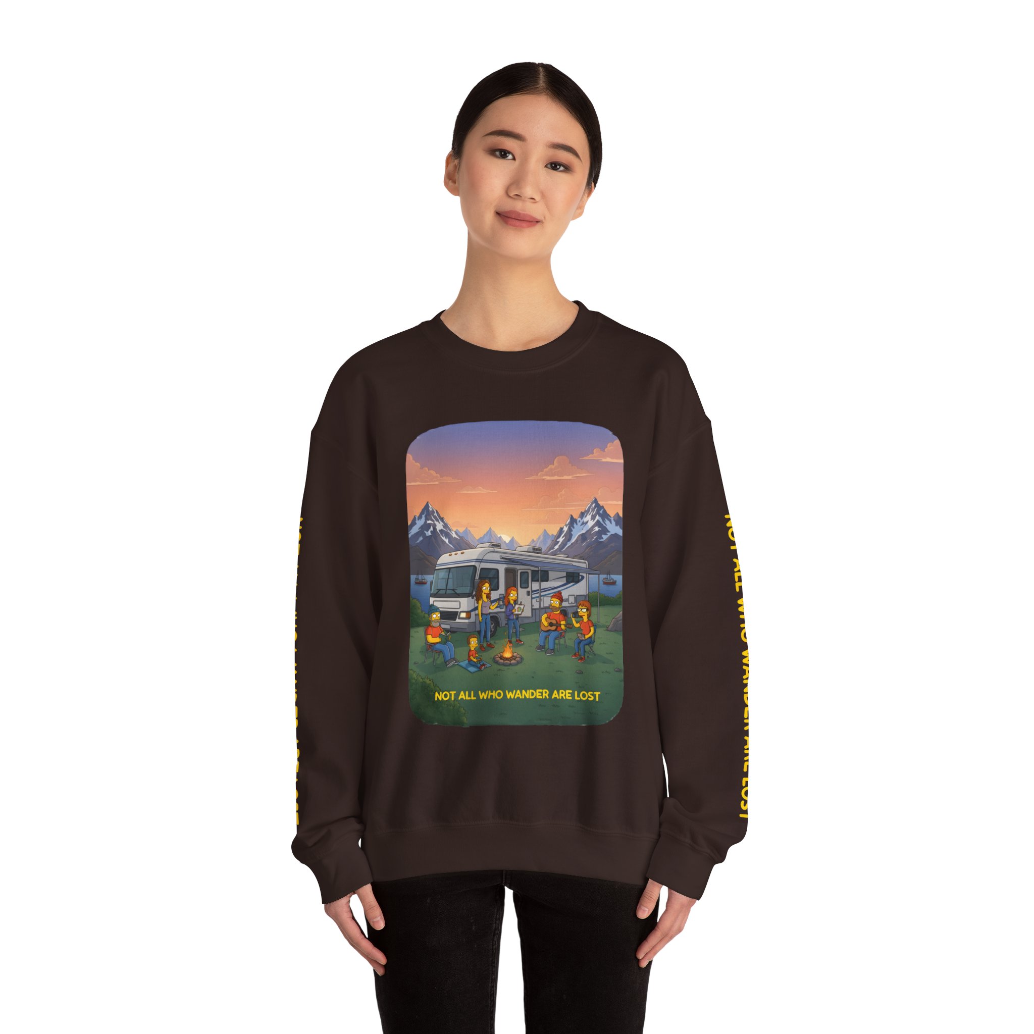 Unisex Heavy Blend™ Crewneck Sweatshirt — "Not All Who Wander Are Lost" Design Sitcom-Line
