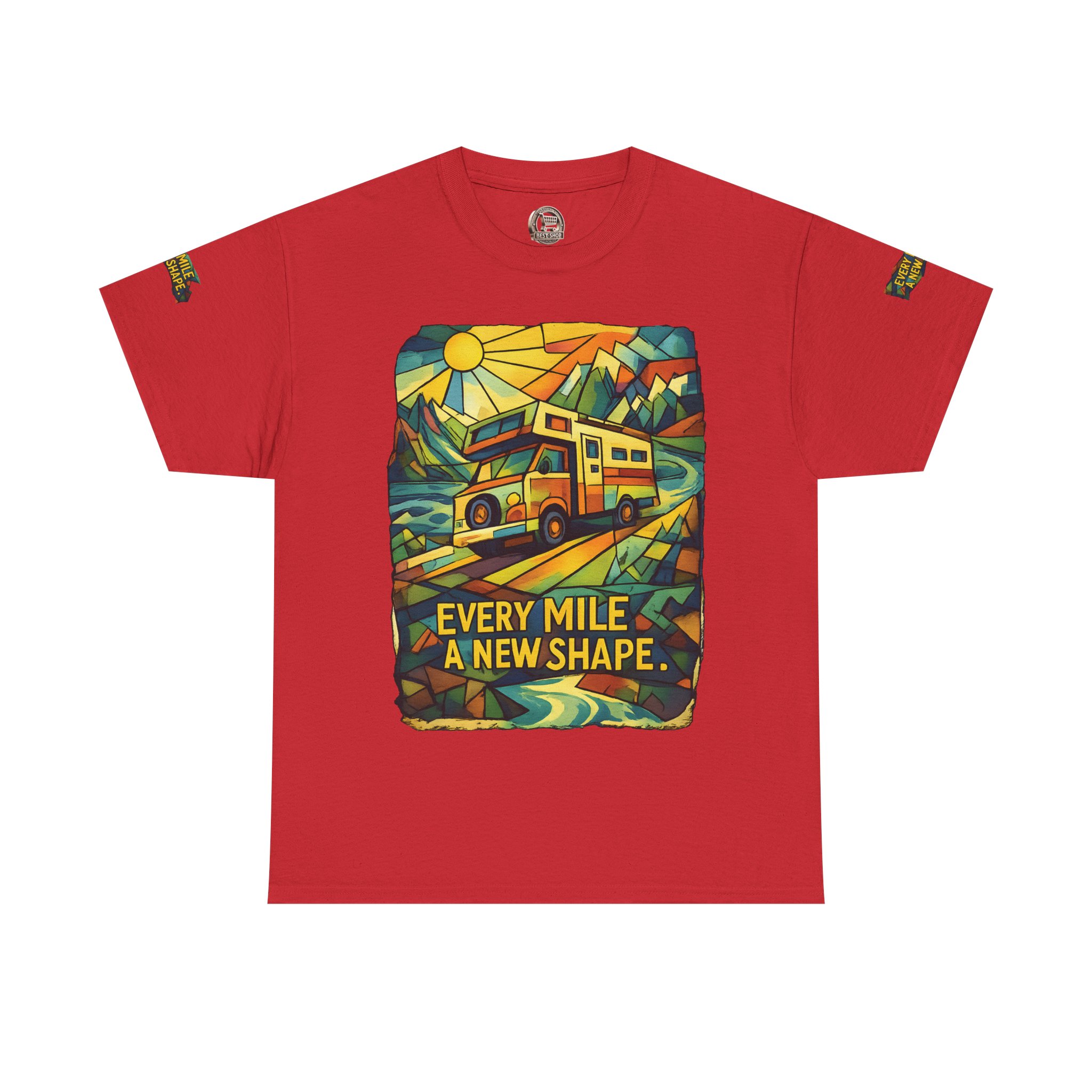 Unisex Heavy Cotton Tee — "Every Mile A New Shape" Design Cubic-Line