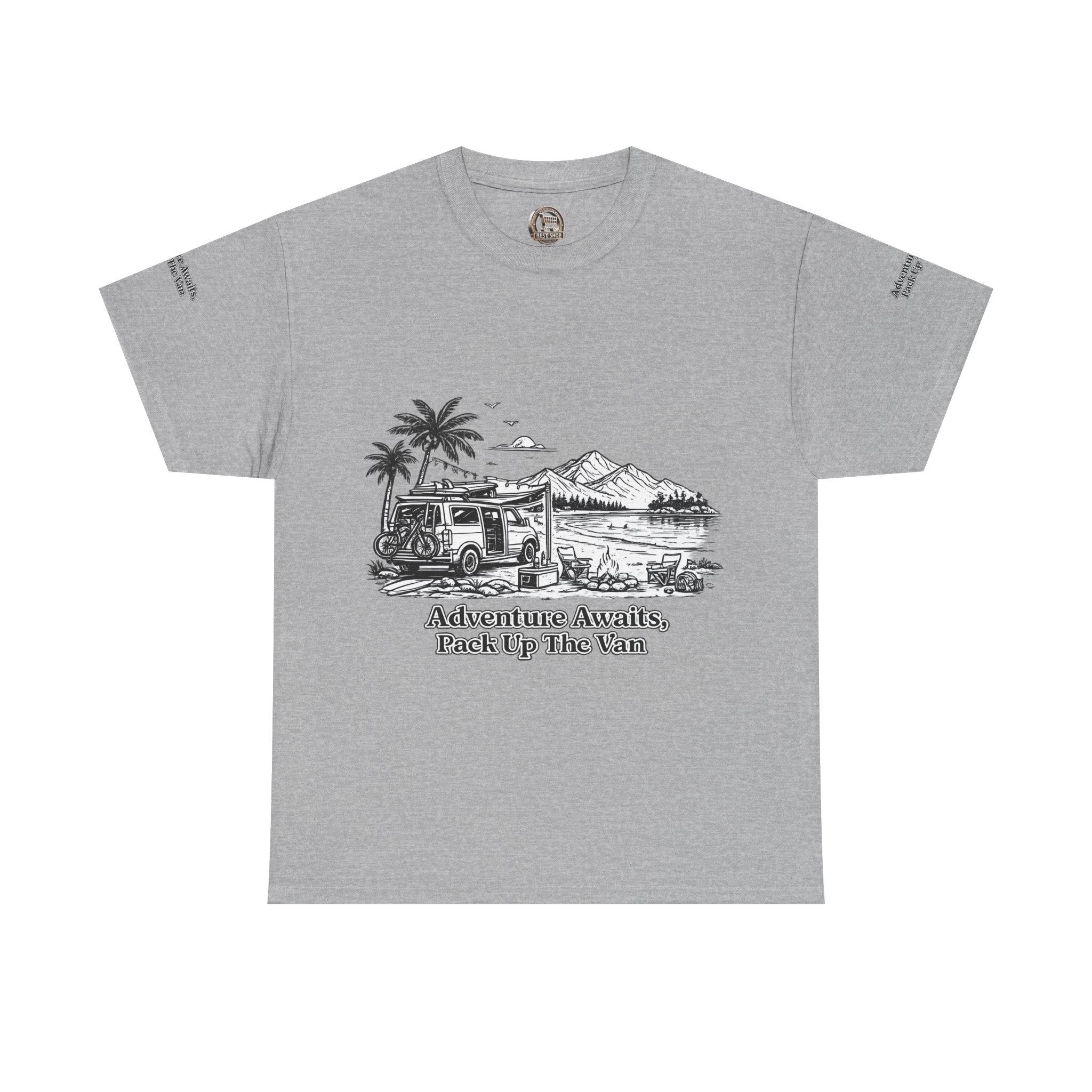 Unisex Heavy Cotton Tee — "Adventure Awaits,Pack Up The Van" Design Minimal-Line
