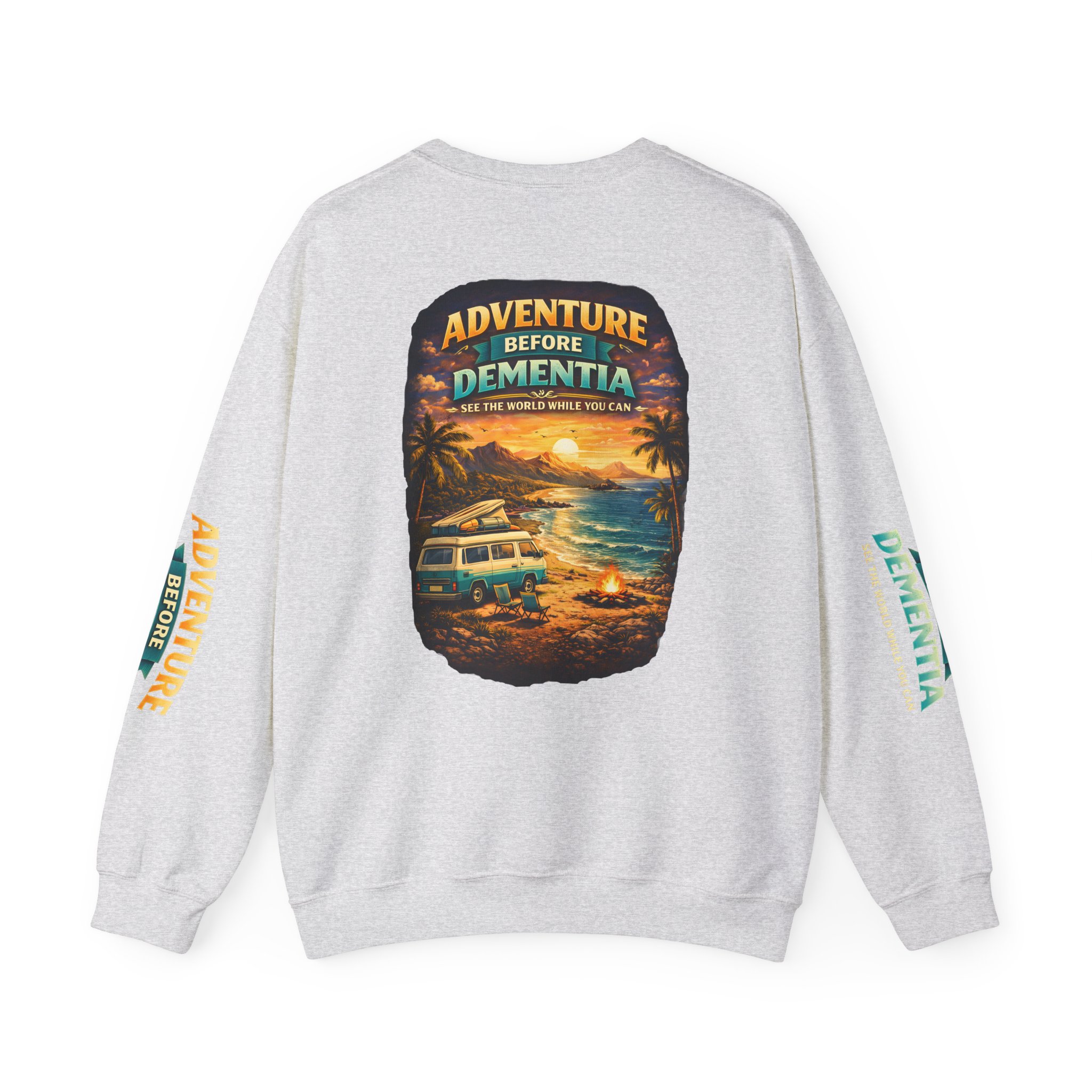 Unisex Heavy Blend™ Crewneck Sweatshirt — "Adventure Before Dementia" Design Scenic-Line