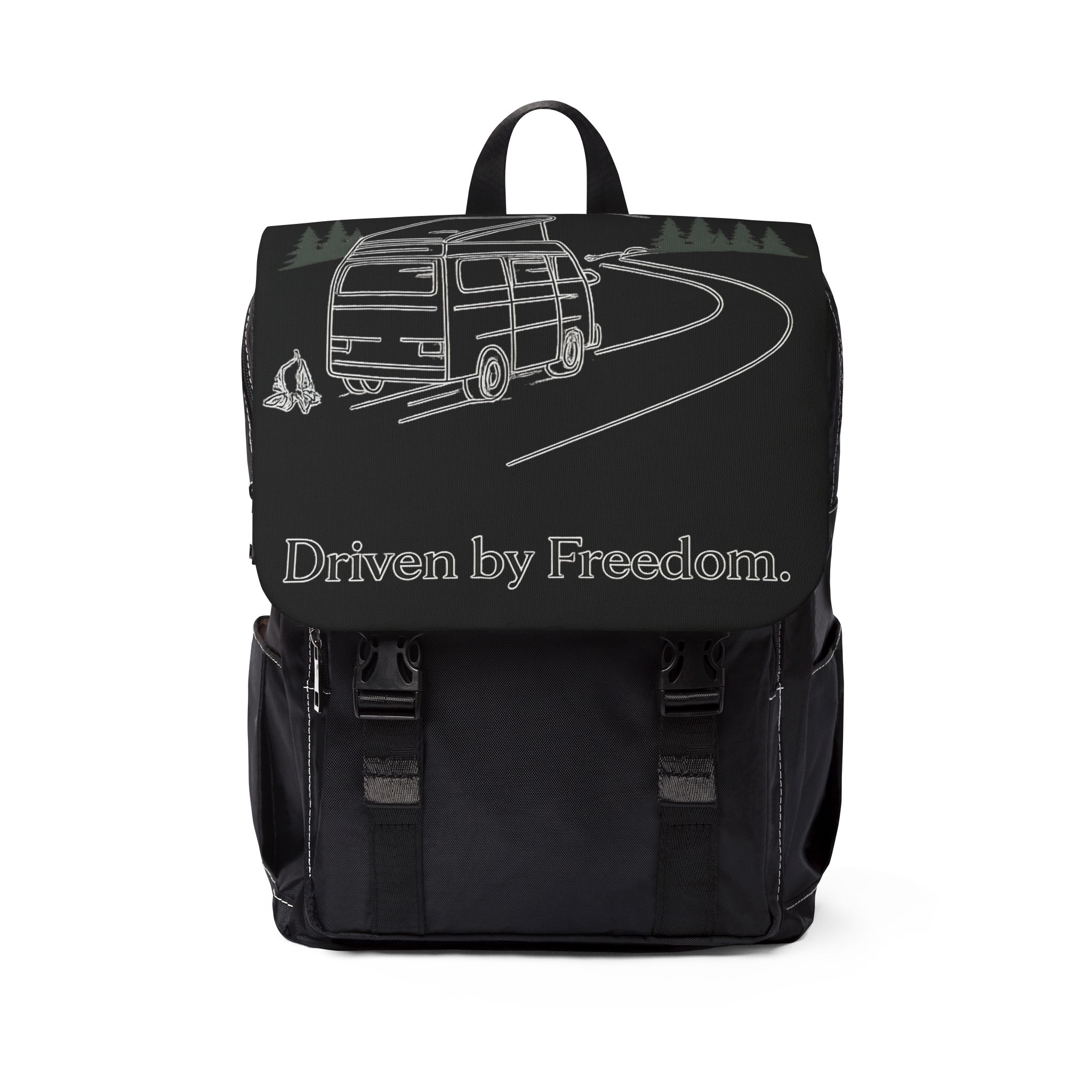 Unisex Casual Shoulder Backpack — "Driven By Freedom" Design Minimal-Line