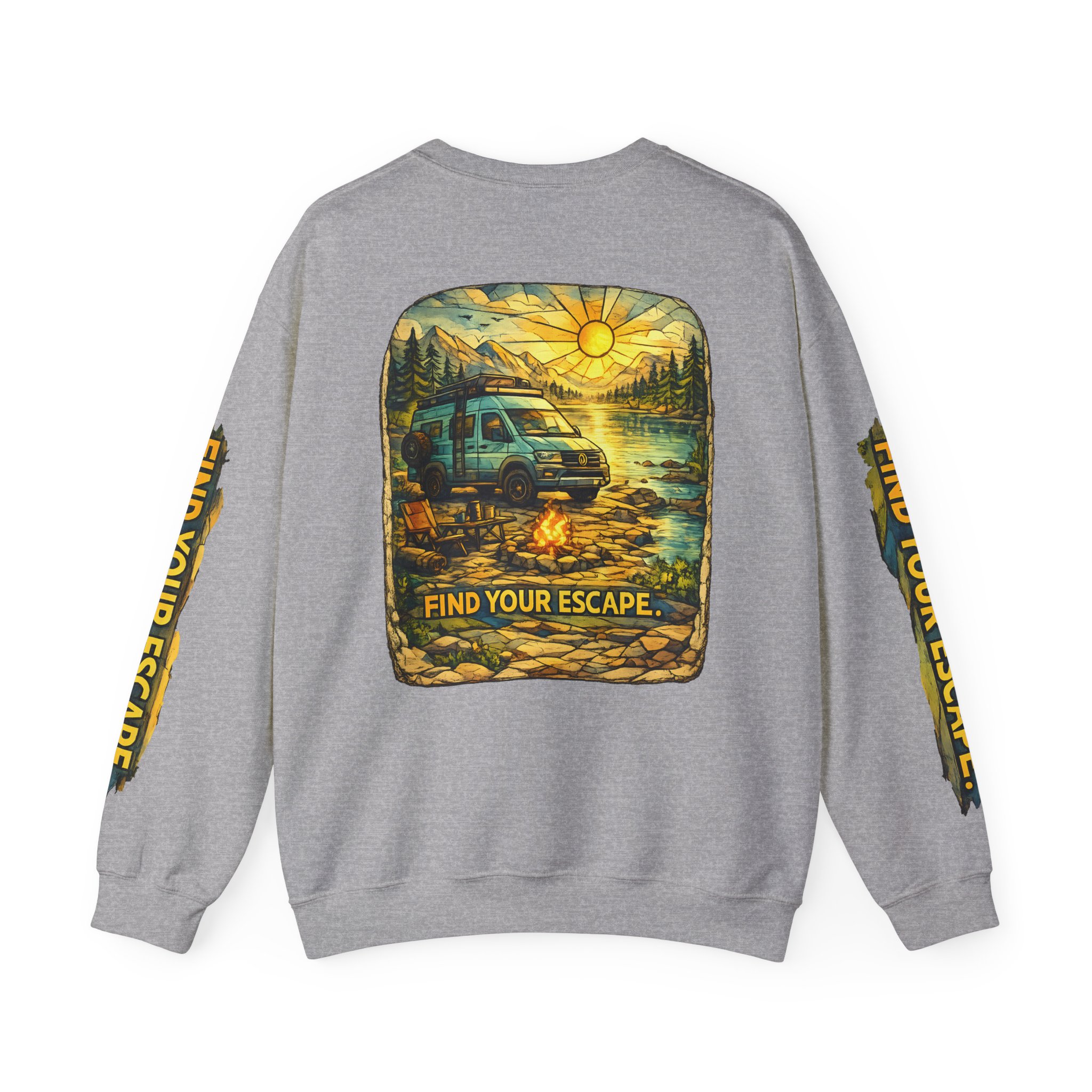 Unisex Heavy Blend™ Crewneck Sweatshirt — "Find Your Escape" Design Cubic-Line